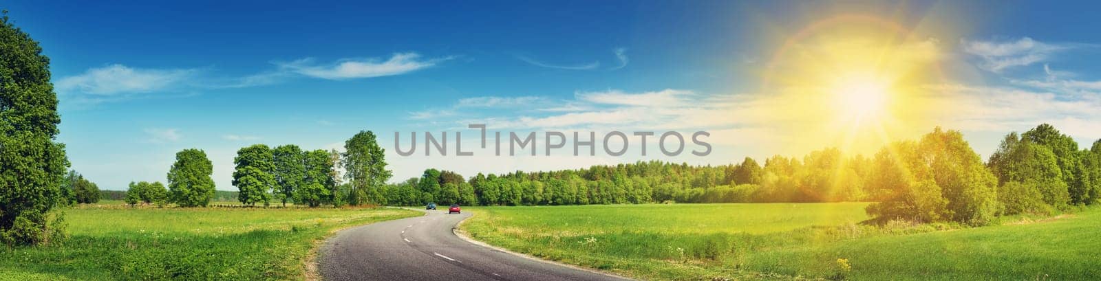 asphalt road panorama in countryside on sunny summer day