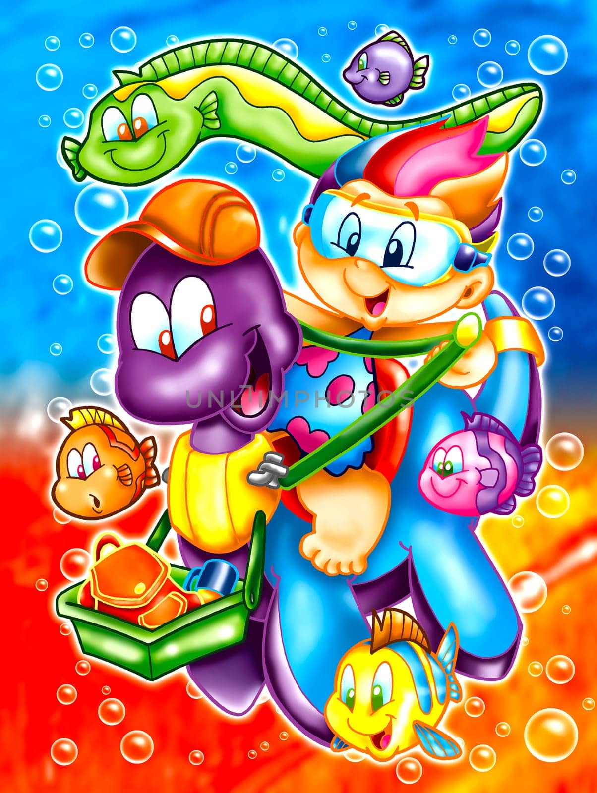 a digitally illustrated playing kid