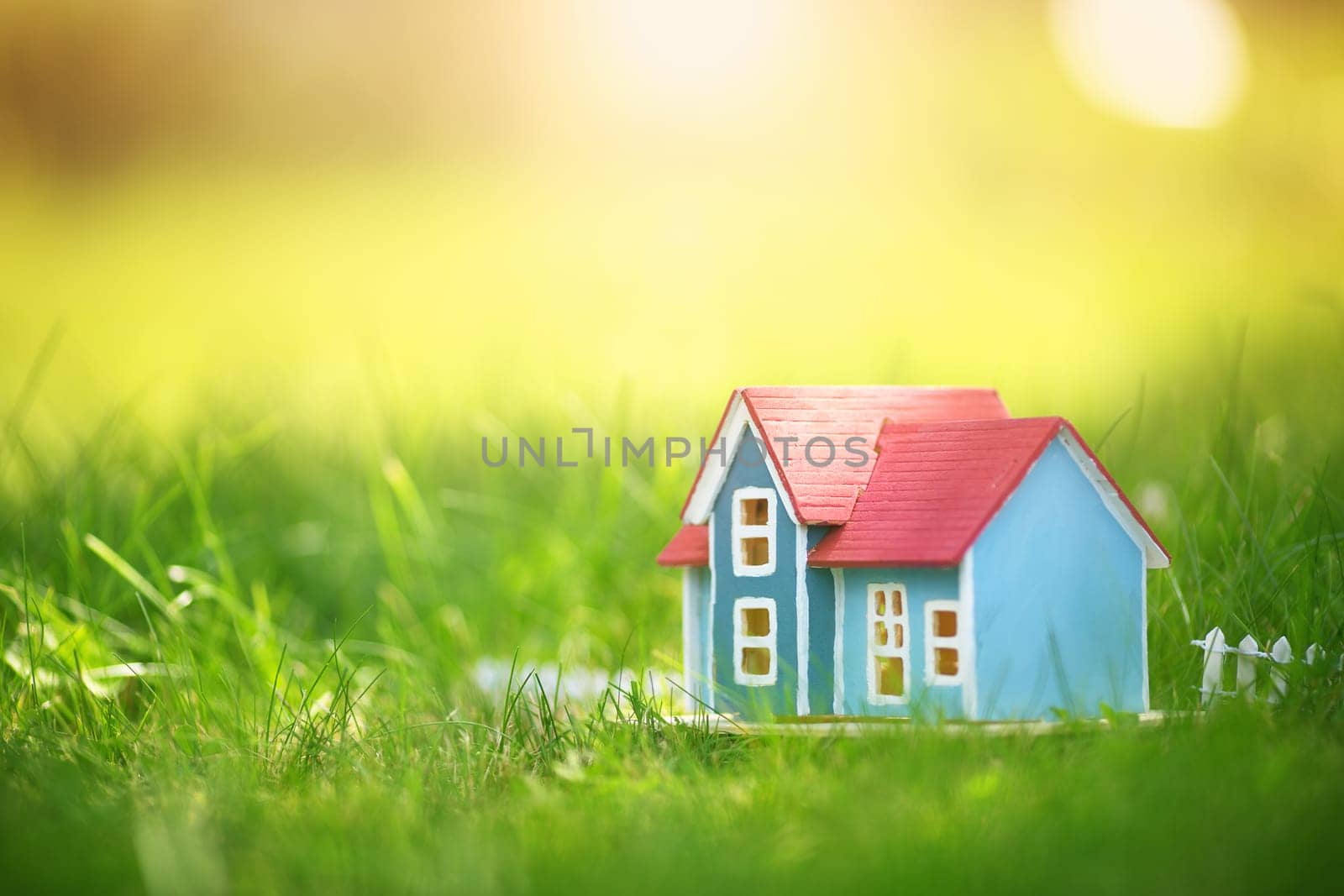 wooden house model on the grass in garden