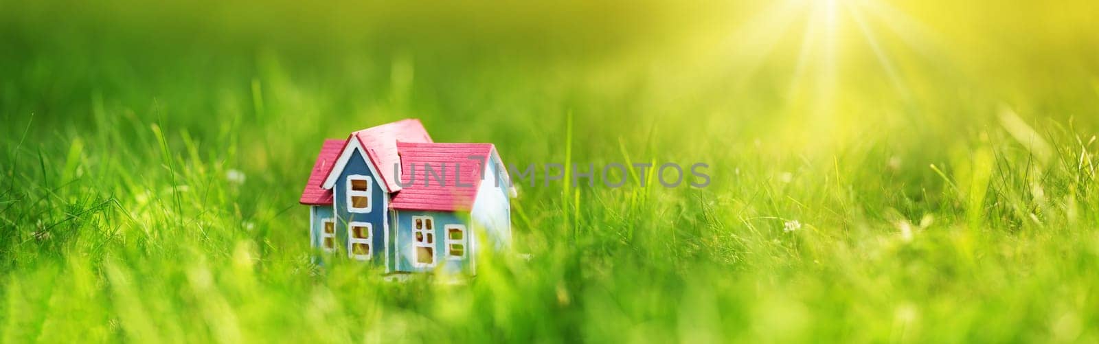 red wooden house model on the grass in garden