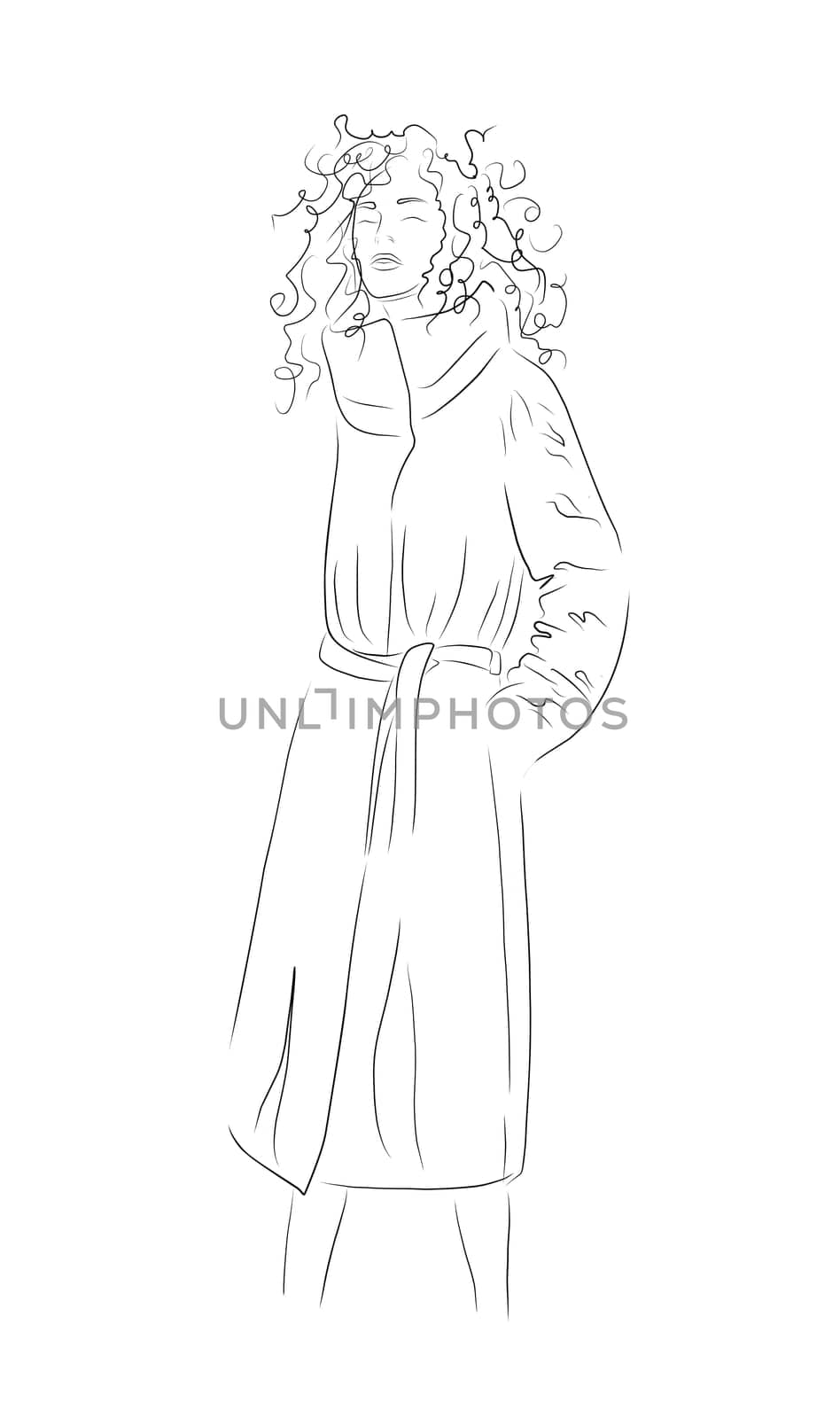 Woman black white isolated on white background. Modern style of clothing. Women in coats. Top Model. Fashion week. Trend illustration.