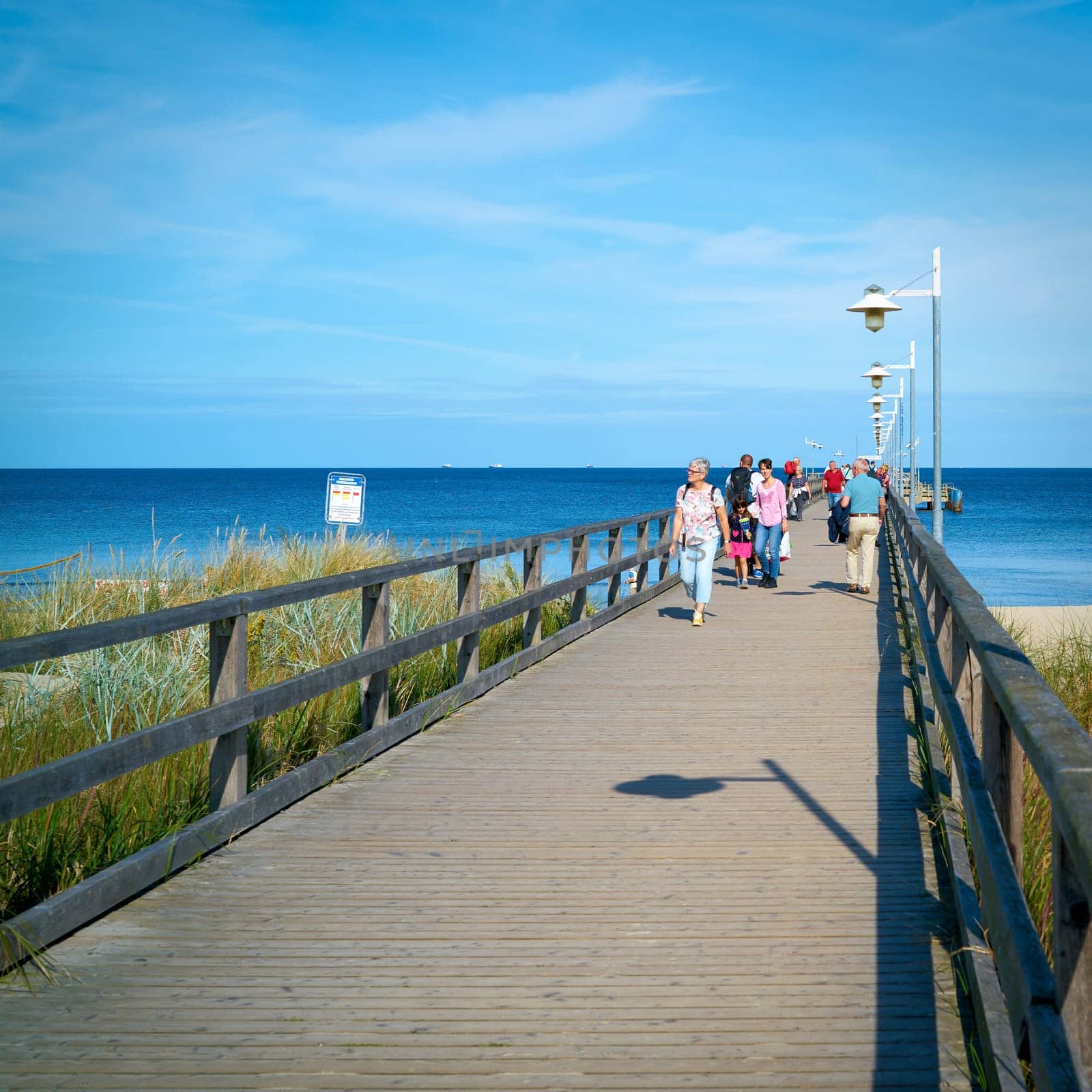 Holidaymakers on the pier of Bansin on the German Baltic coast on the island of Usedom