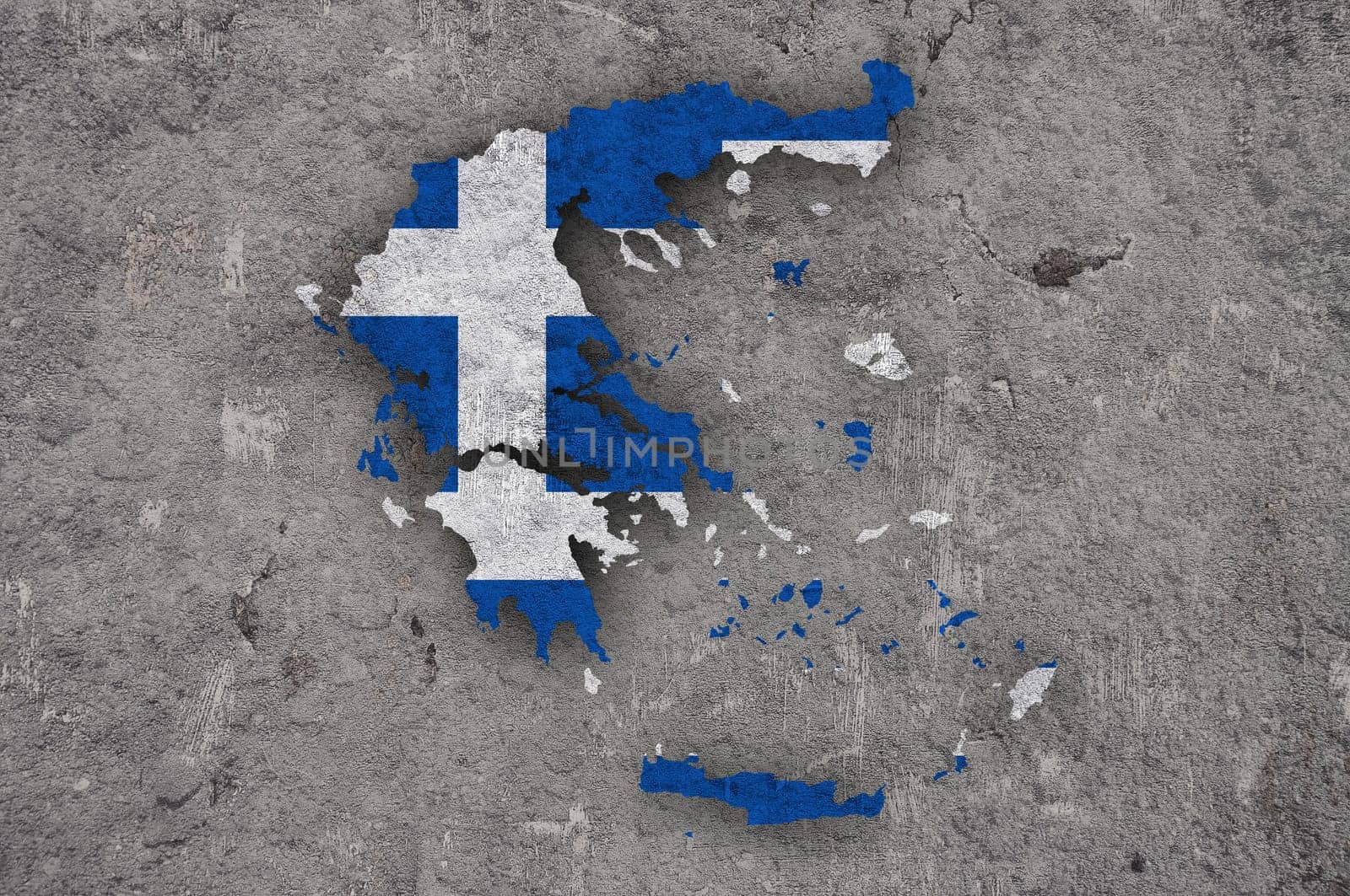 Map and flag of Greece on weathered concrete