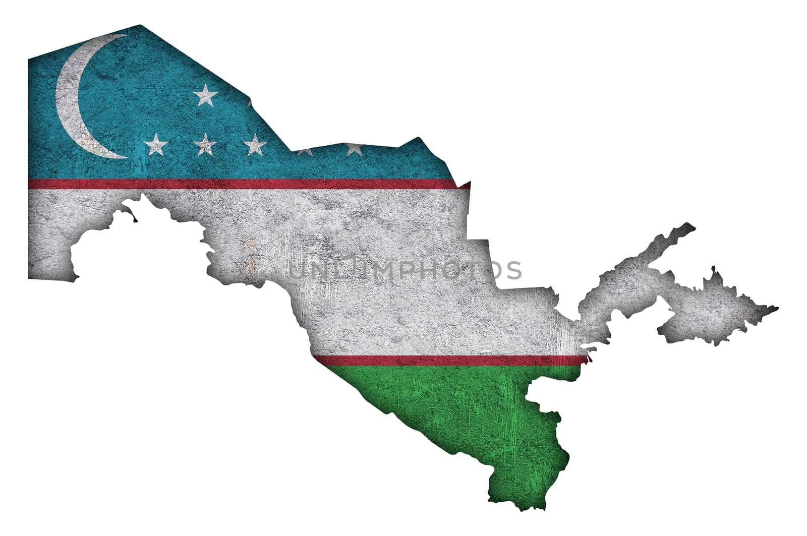 Map and flag of Uzbekistan on weathered concrete
