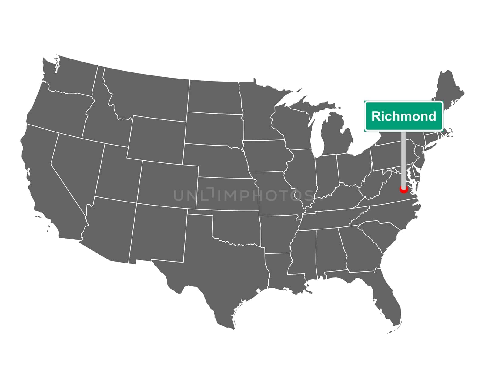 Richmond city limit sign and map of USA