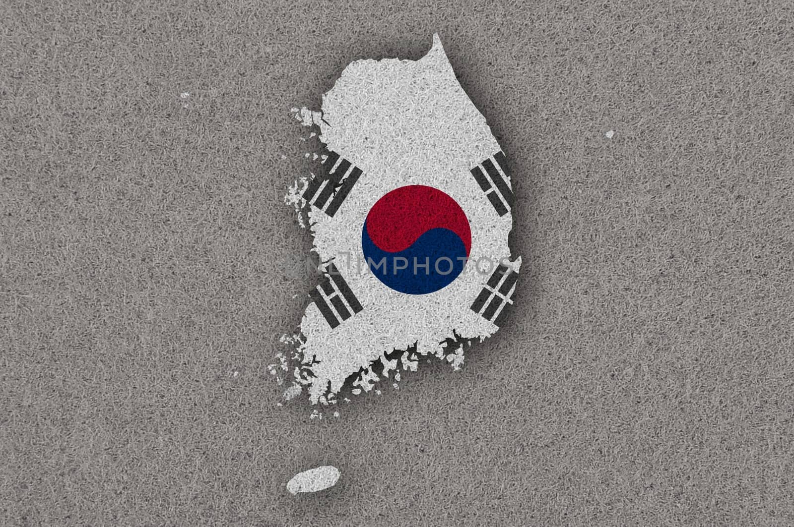 Map and flag of South Korea on felt