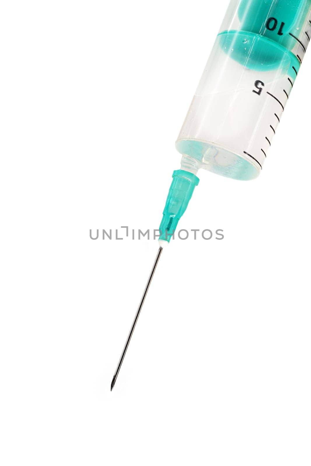 Vaccination, close up of injektion isolated on white background