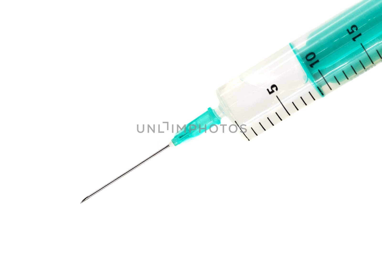 Vaccination, close up of injektion isolated on white background