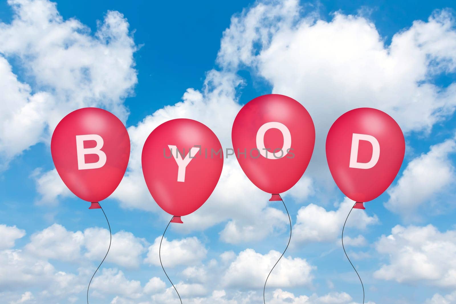 BYOD or Bring Your Own Device text on balloon with blue sky background