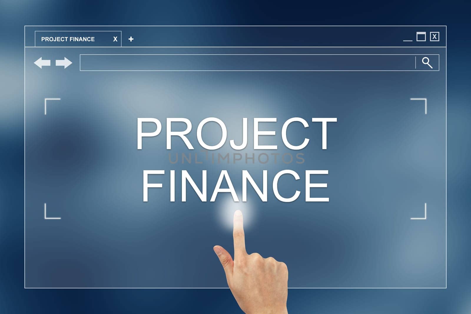 hand press on project finance button on webpage, project finance is the long-term financing of projects based upon the future cash flows of the project