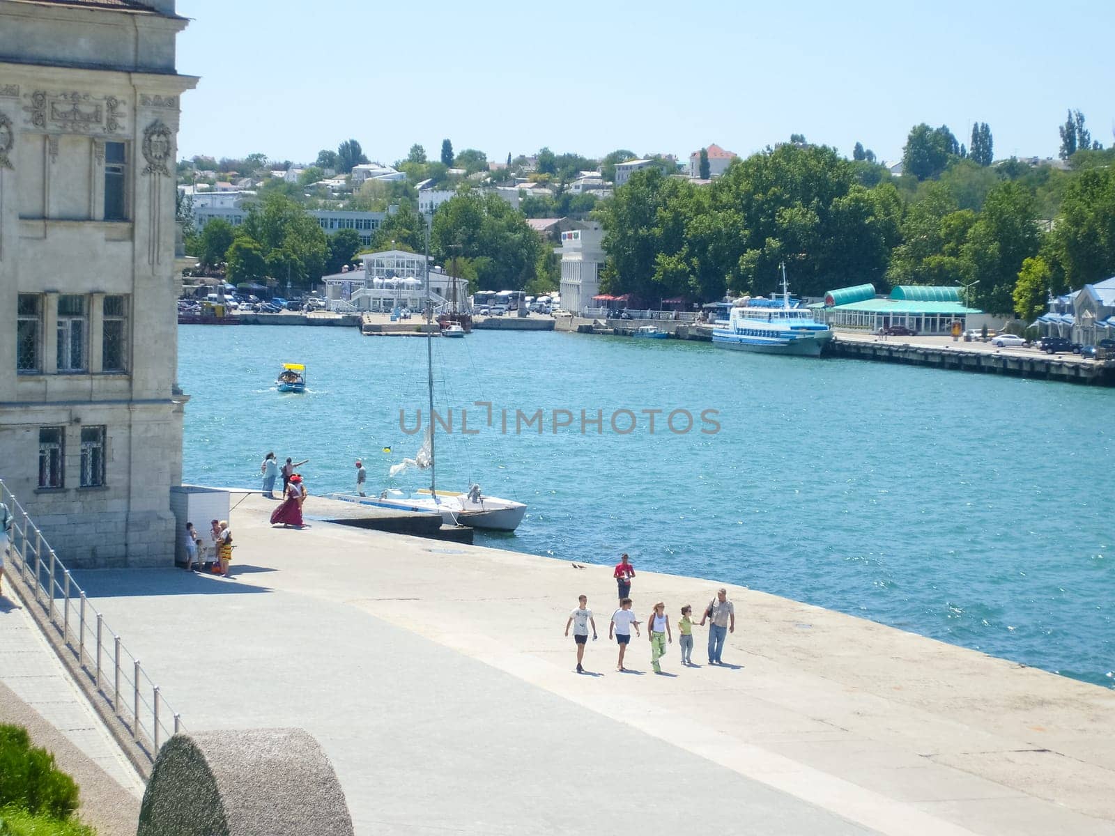 Republic of Crimea, Sevastopol - July 28, 2019: The embankment of the city of Sevastopol. Architecture near the coastline.