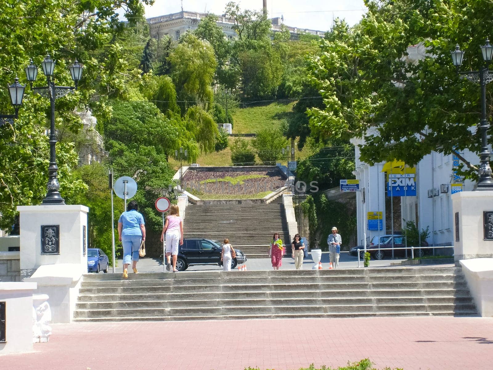 Republic of Crimea, Sevastopol - July 28, 2019: The embankment of the city of Sevastopol. Architecture near the coastline.