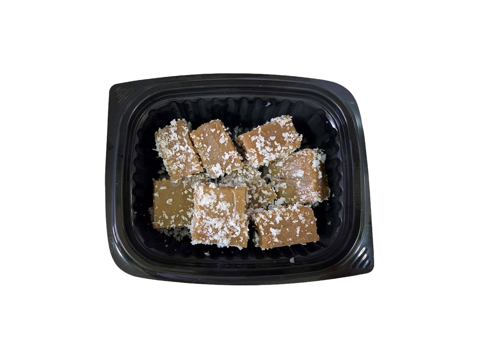Kueh Kaswi or Kasui (palm brown sugar rice cake) on white background