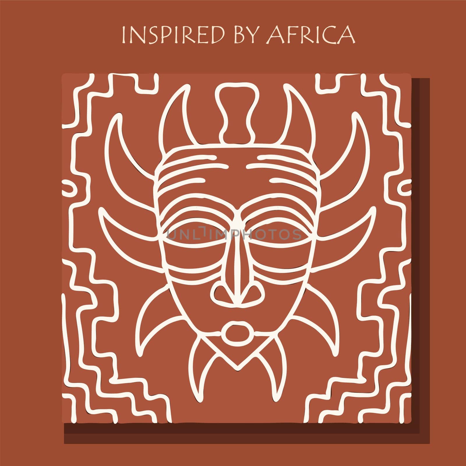 MASK AFRICA. African background, POSTER with tribal traditional pattern. DRAWED BY HAND. vector illustration.