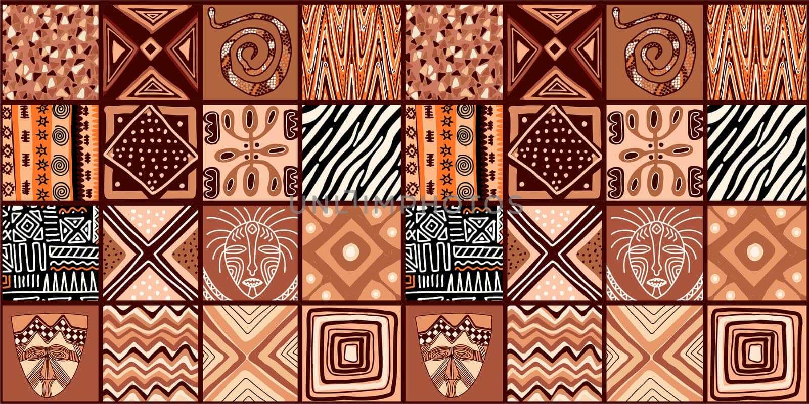 ETHNIC TREND PATTERN. PAINTWORK IN AFRICAN STYLE. PATTERN SEAMLESS AFRICAN. TRADITIONAL PATTERN. PRIMITIVE MINIMAL HAND DRAWINGS. Vector illustration. Fashion.