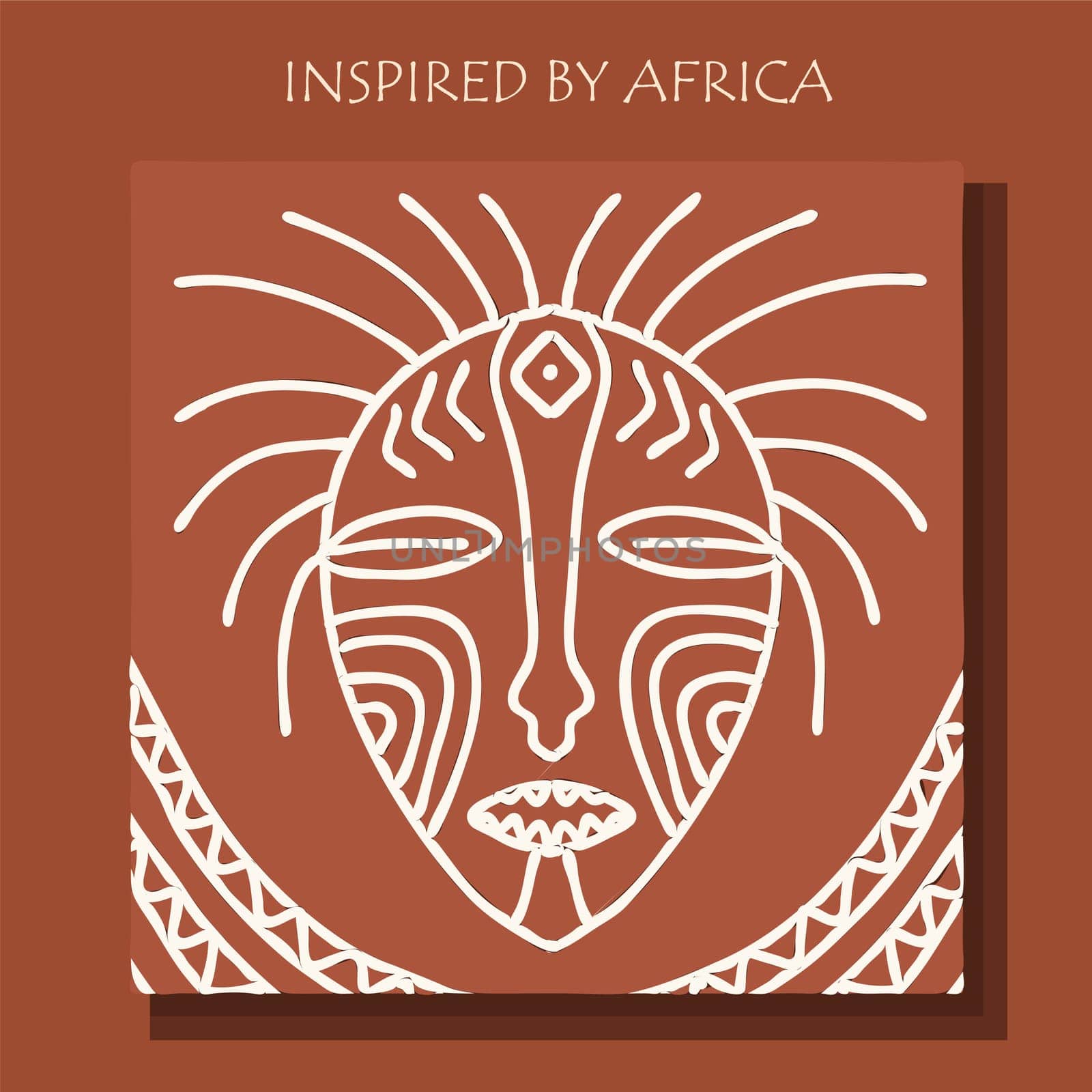 MASK AFRICA. African background, POSTER with tribal traditional pattern. DRAWED BY HAND. vector illustration.