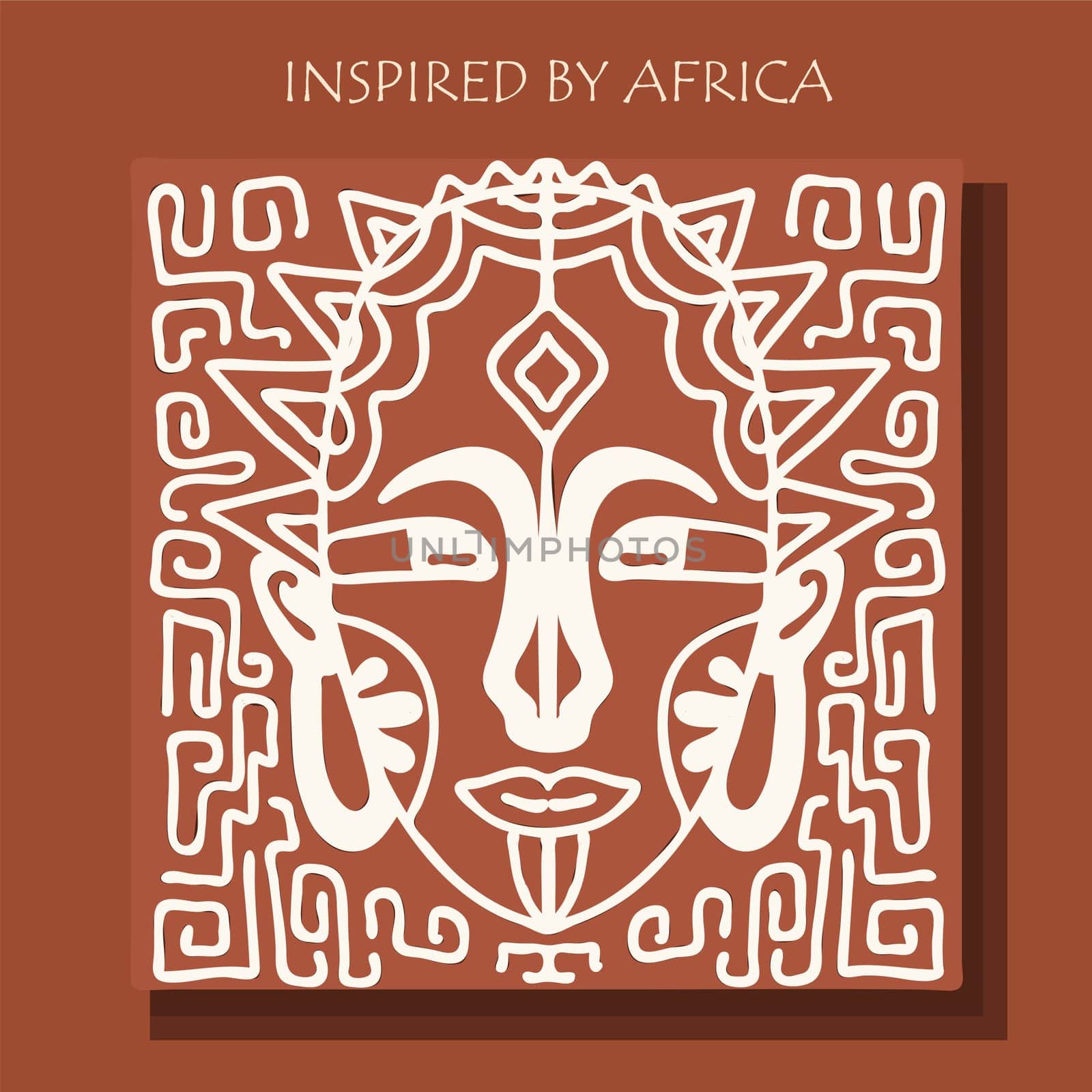 MASK AFRICA. African background, POSTER with tribal traditional pattern. DRAWED BY HAND. vector illustration.