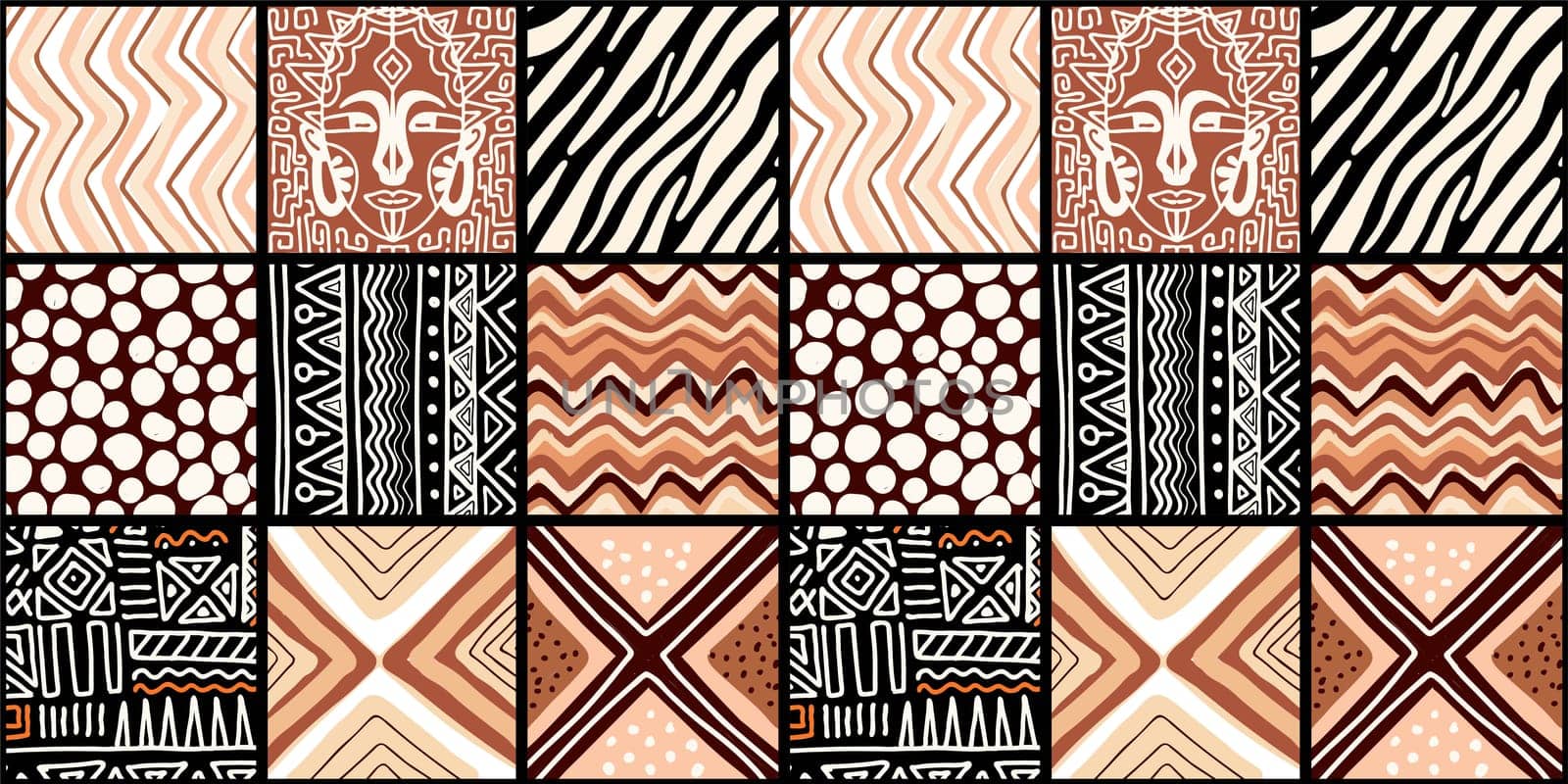ETHNIC TREND PATTERN. PAINTWORK IN AFRICAN STYLE. PATTERN SEAMLESS AFRICAN. TRADITIONAL PATTERN. PRIMITIVE MINIMAL HAND DRAWINGS. Vector illustration. Fashion.