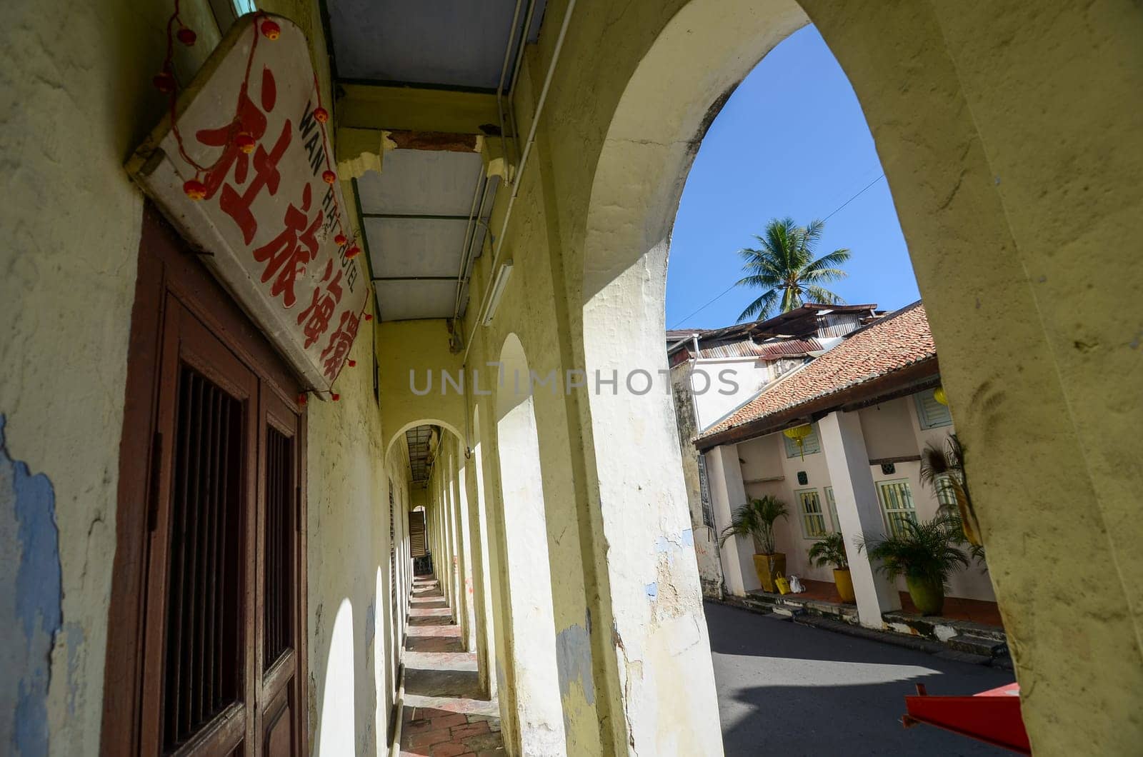 Georgetown, Penang/Malaysia - Jul 30 2016: Old heritage house in early sunny morning.