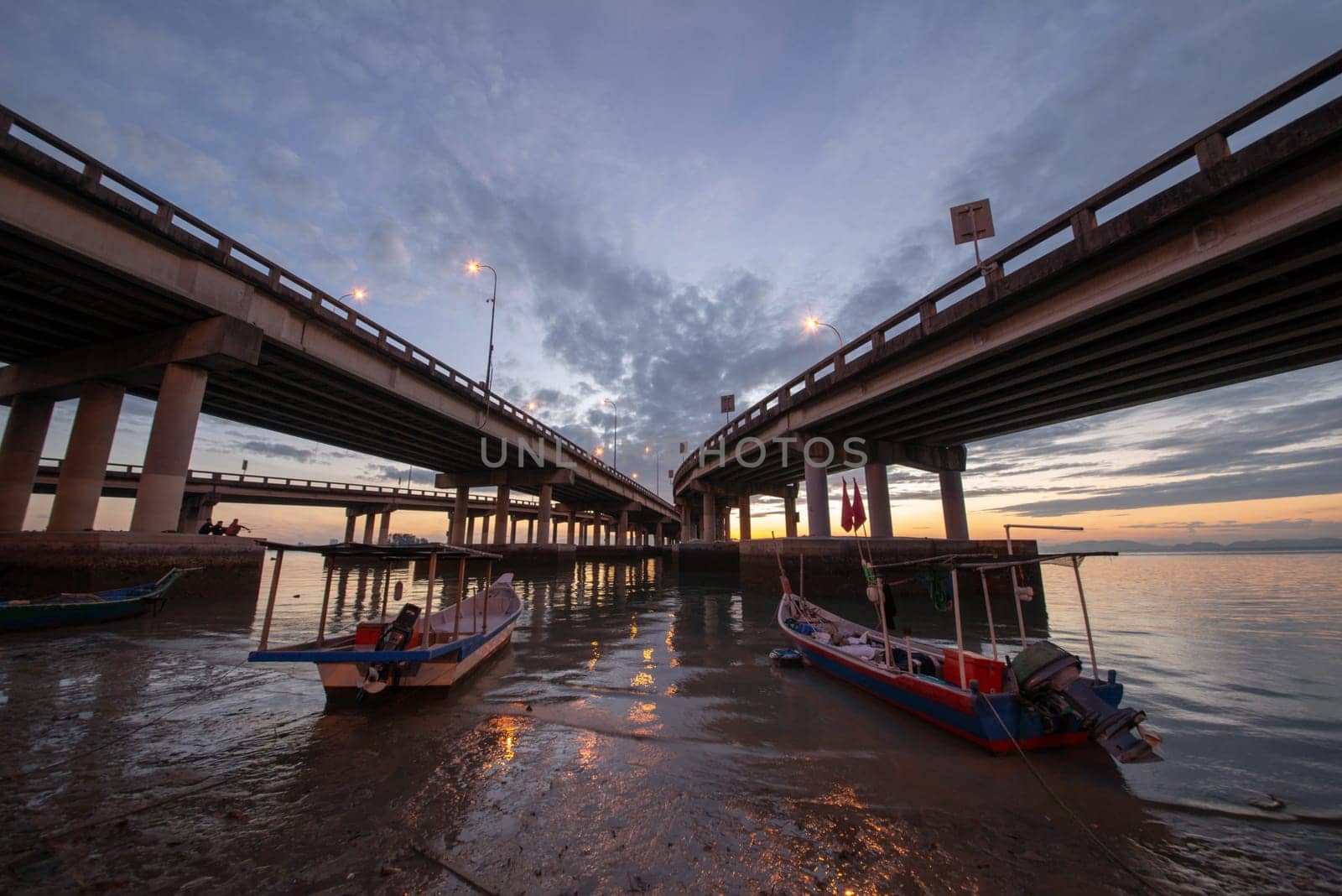 George Town, Penang/Malaysia - Feb 26 2017: Boat park near the bottom of Penang Bridge.