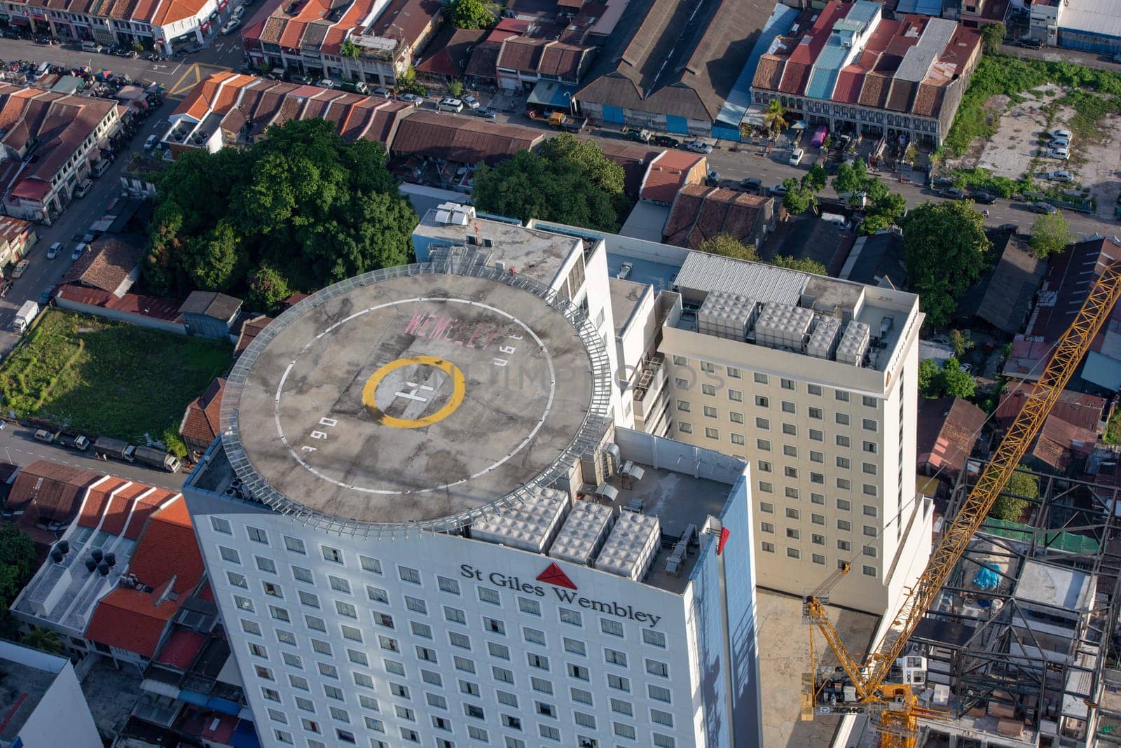 George Town, Penang/Malaysia - Jun 25 2017: Aerial view St Wembley helicopter landing pad.