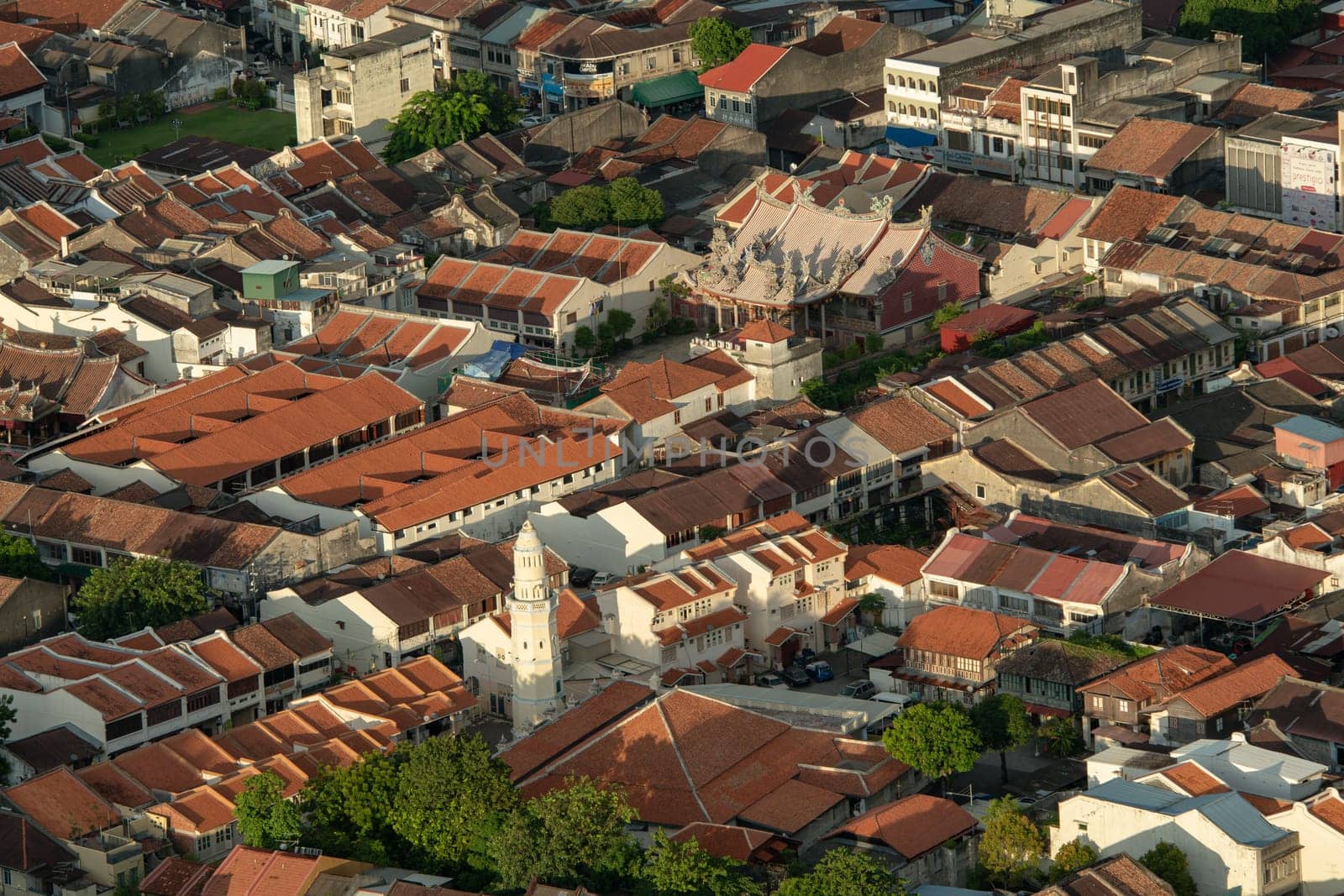 George Town, Penang/Malaysia - Jun 30 2017: Drove view Acheh Mosque with surrounding heritage building.