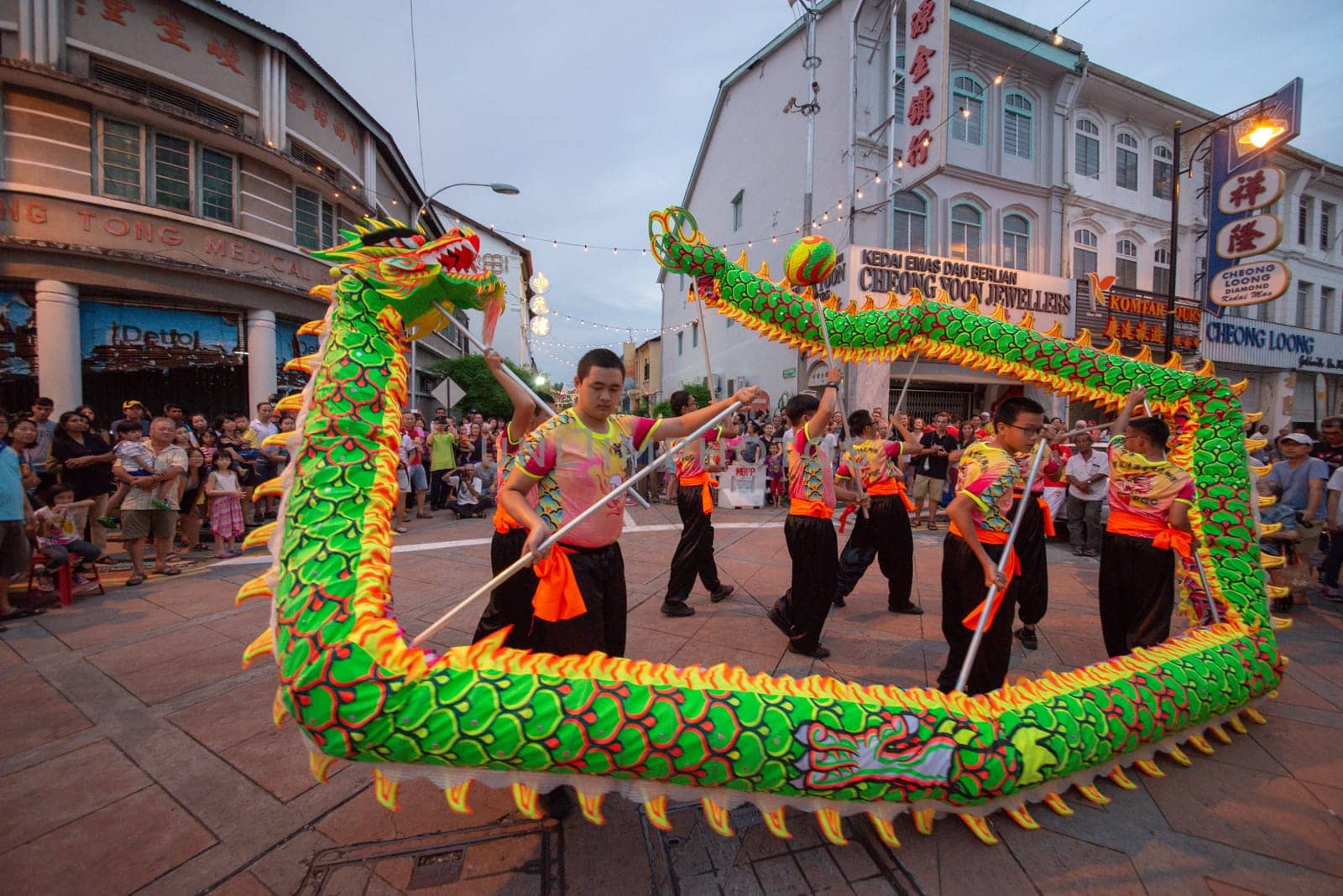 George Town, Penang/Malaysia - Jul 07 2017: Dragon dance performance at street.