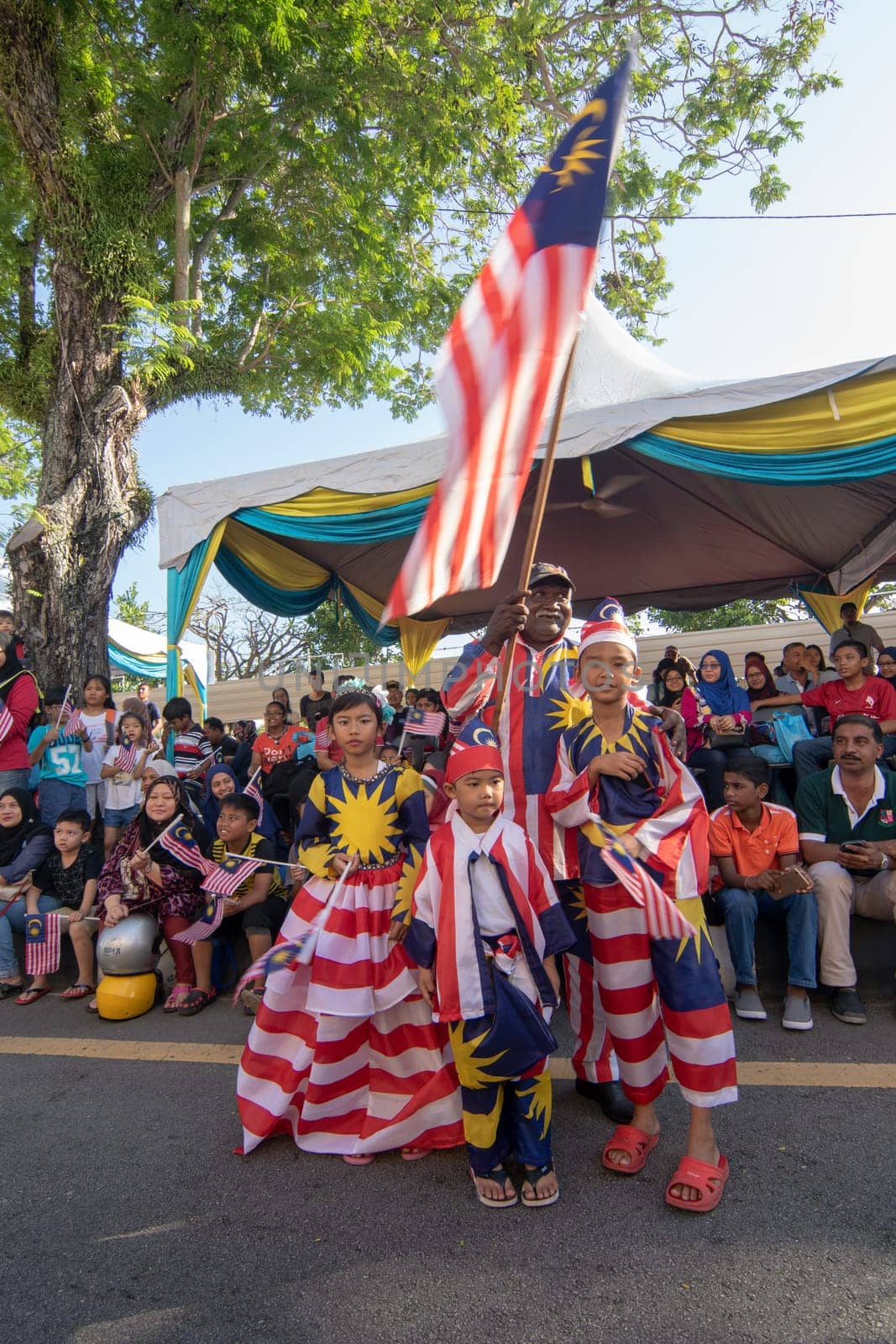 George Town, Penang/Malaysia - Aug 31 2017: Malaysian wear Malaysia flag costume celebrate national day together.