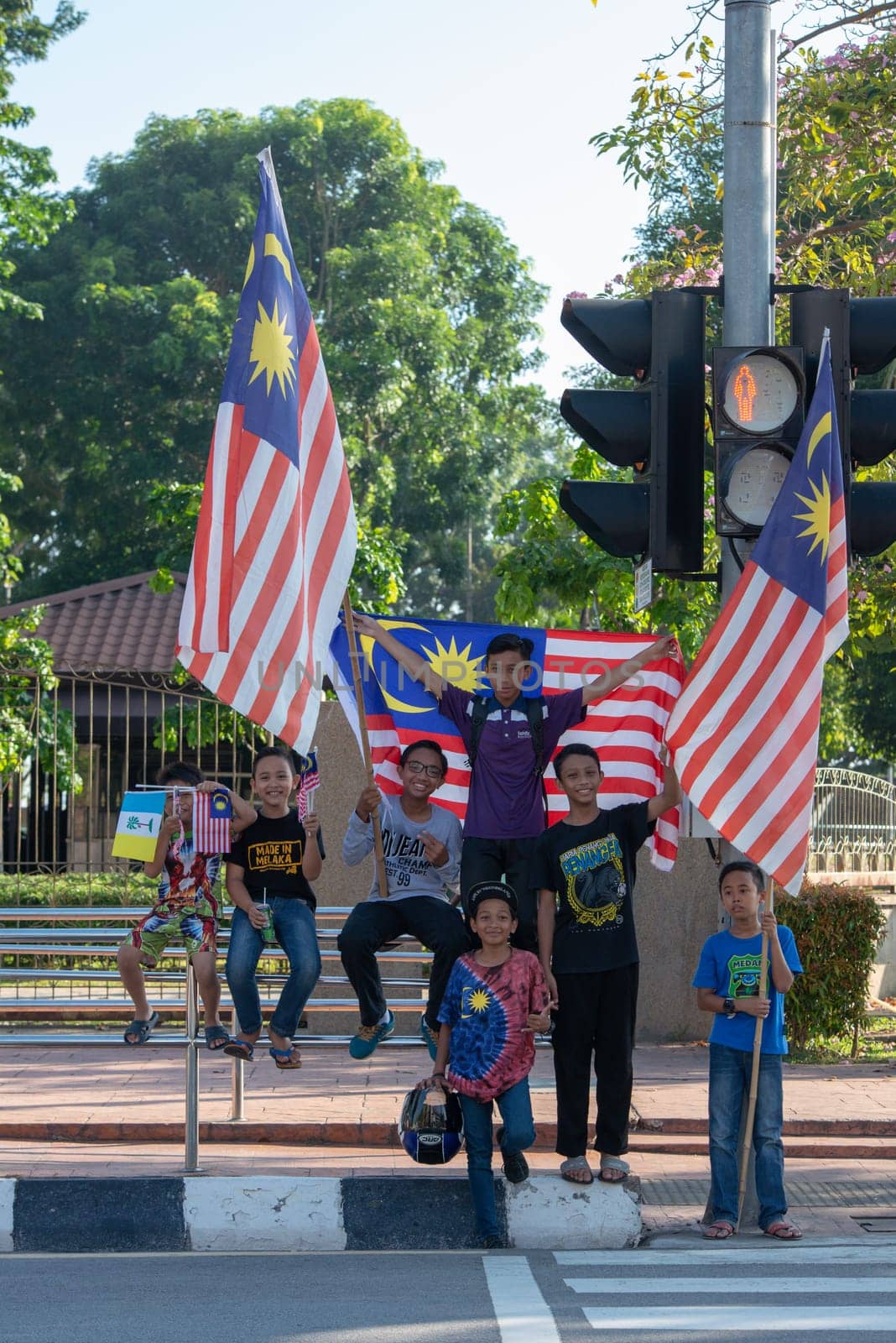 George Town, Penang/Malaysia - Aug 31 2017: Patriotic kids enjoy national day celebration.