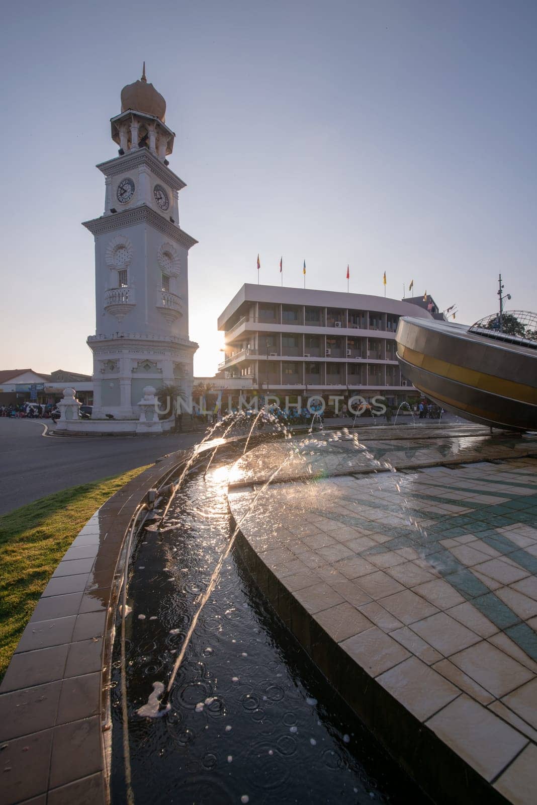 George Town, Penang/Malaysia - Aug 31 2017: View of the Queen Victoria memorial clock tower in morning.