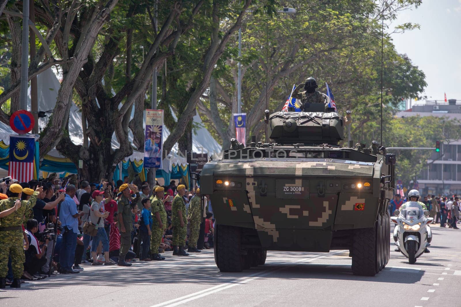 George Town, Penang/Malaysia - Aug 31 2017: Soldier drive tank during national parade at Esplanade.