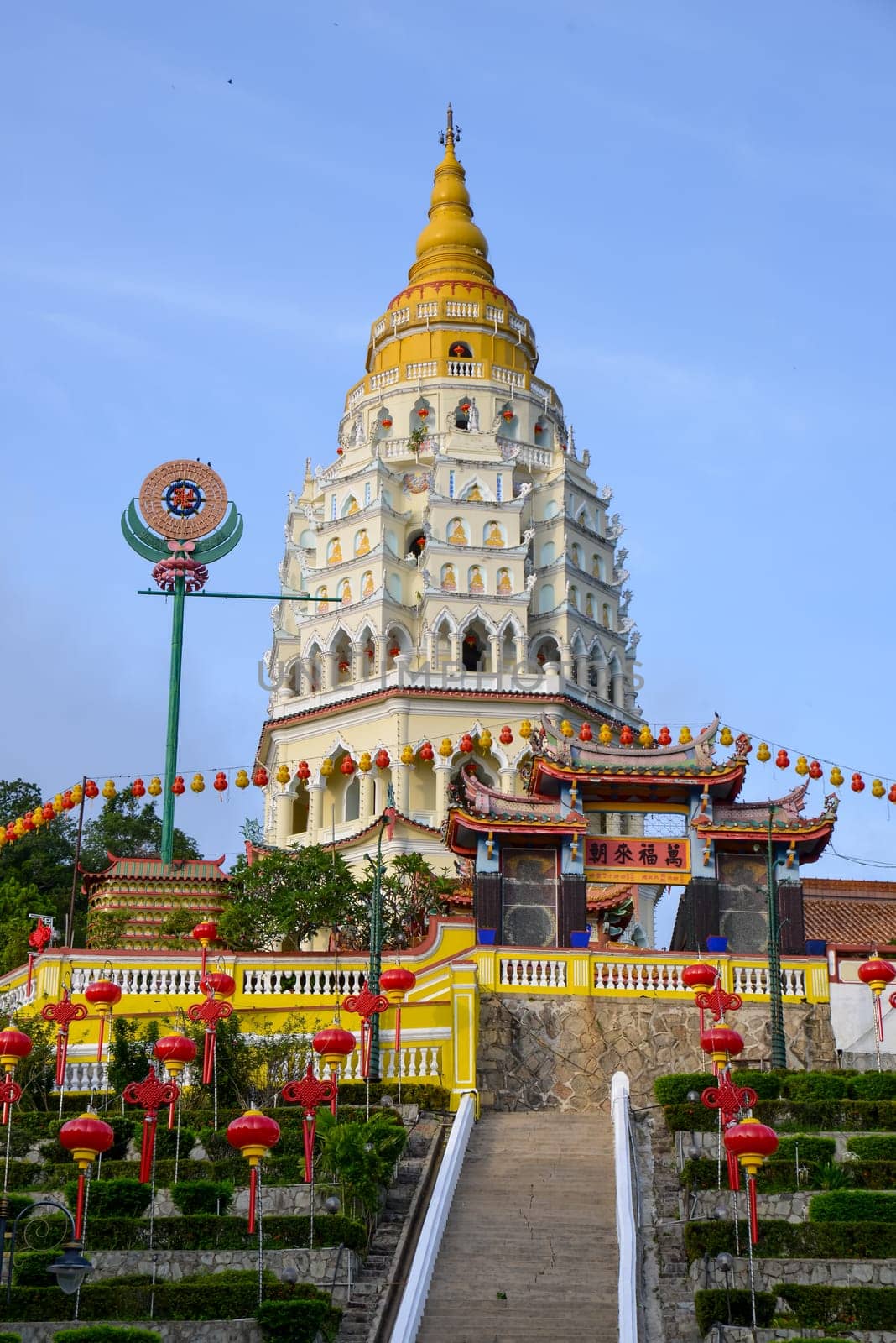 Georgetown, Penang/Malaysia - Jan 28 2018: Architecture pagoda at Kek Lok Si temple.