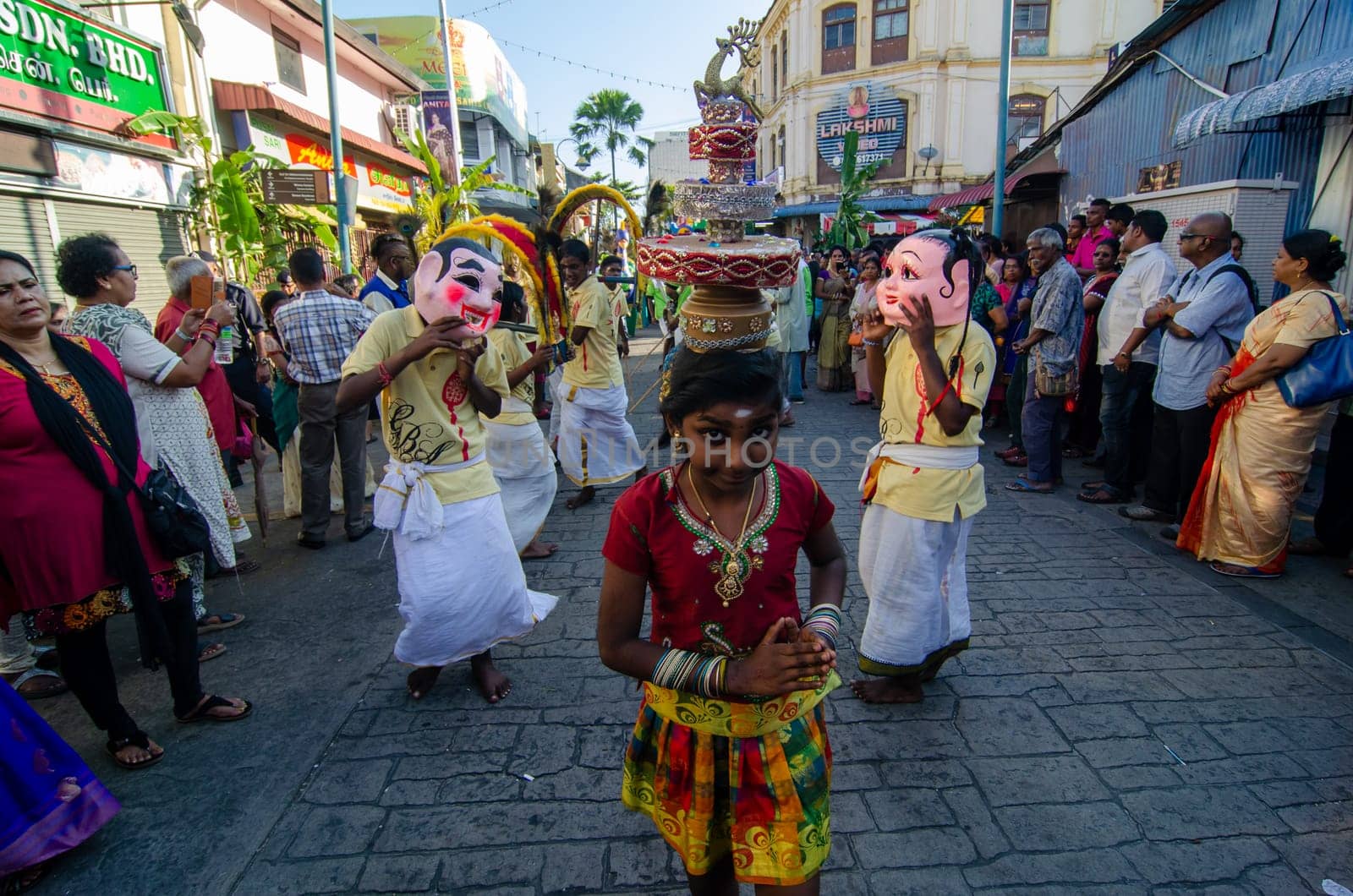 George Town, Penang/Malaysia - Feb 02 2018: A Indian girl dance with a pot at head.