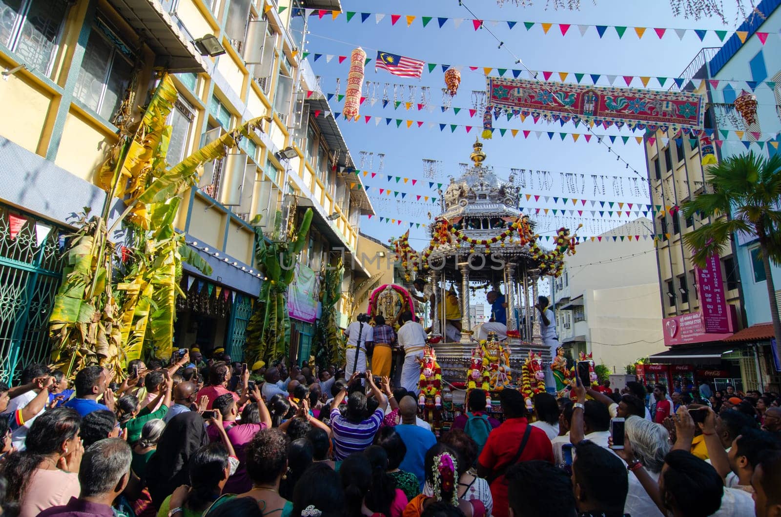 George Town, Penang/Malaysia - Feb 02 2018: Silver Chariot reach the temple in morning.