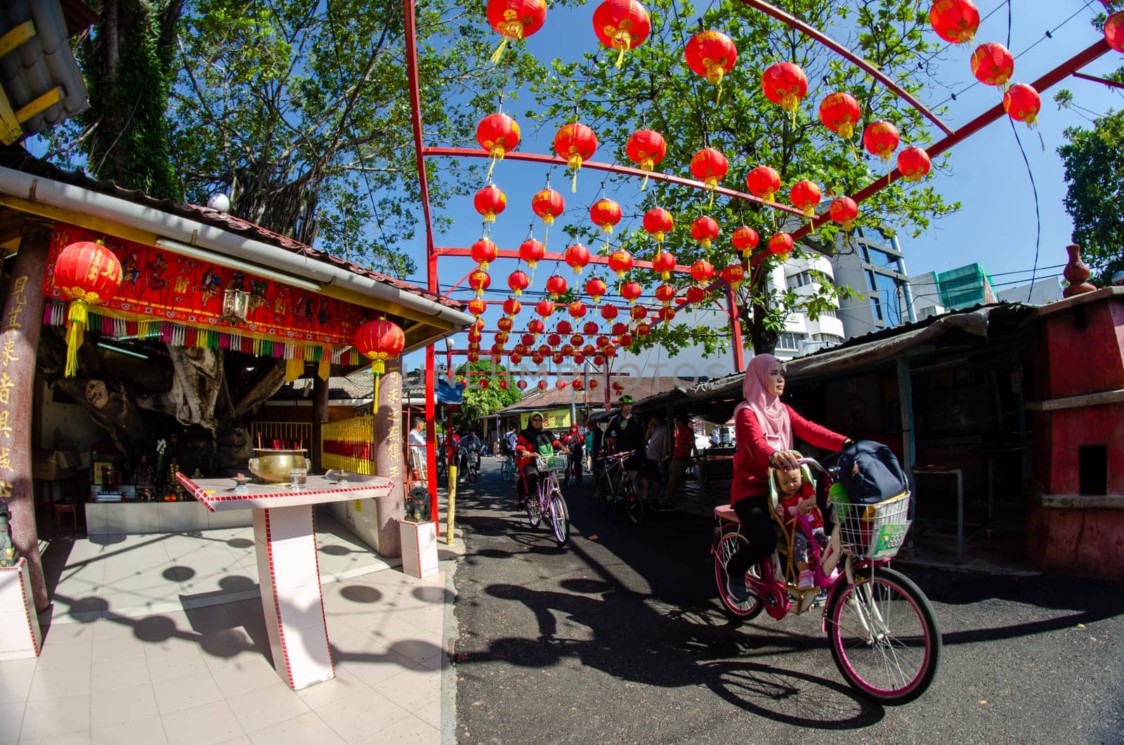 George Town, Penang/Malaysia - Feb 25 2018: Tourist cycle at Penang during chinese new year.
