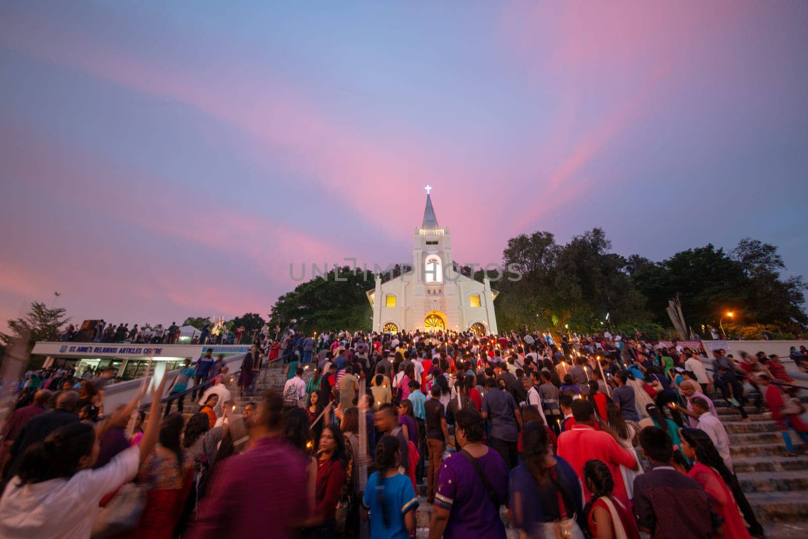 Bukit Mertajam, Penang/Malaysia - Jul 29 2017: St Anne Church with colorful cloud during last day of feast.