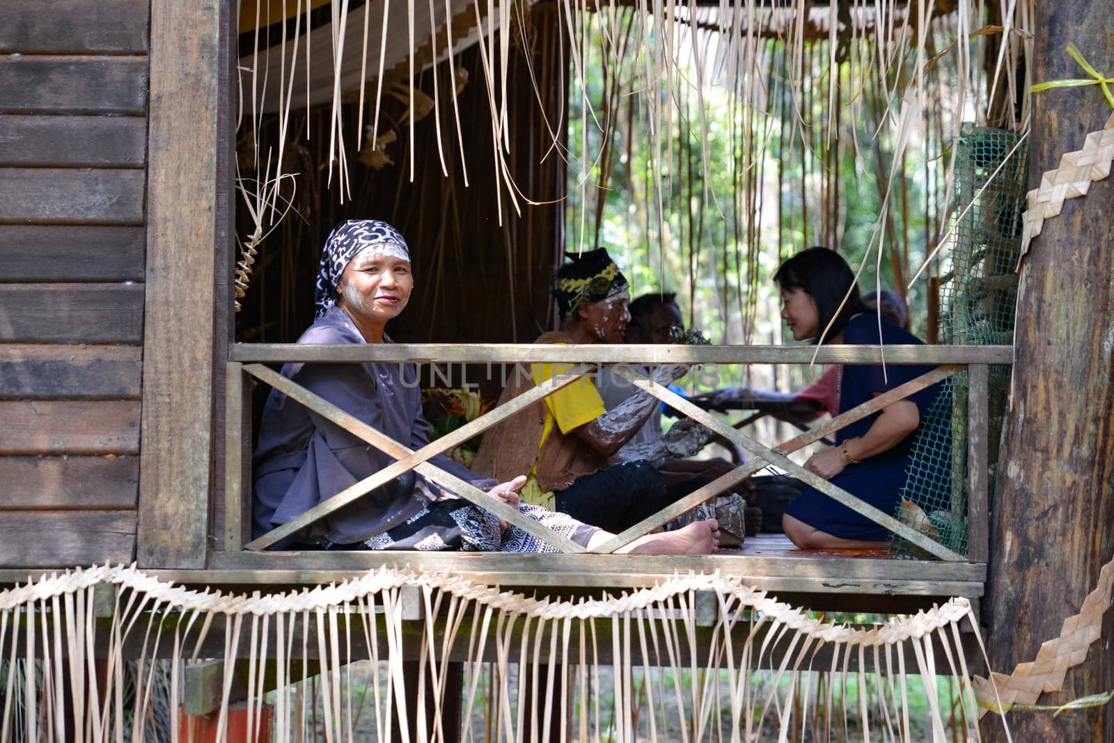 Carey Island, Selangor/Malaysia - Mar 17 2018: Mah Meri people at wooden house.