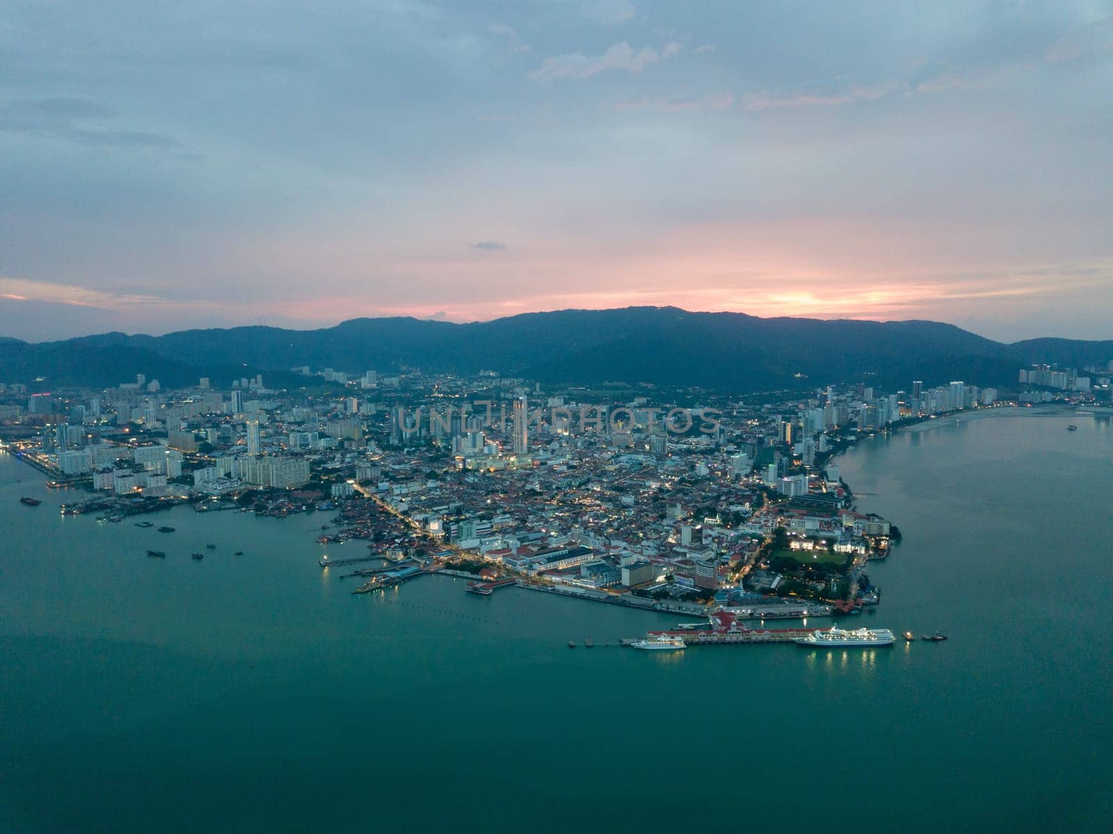 Bukit Mertajam, Penang/Malaysia - May 08 2019: Aerial UNESCO World Heritage site Georgetown