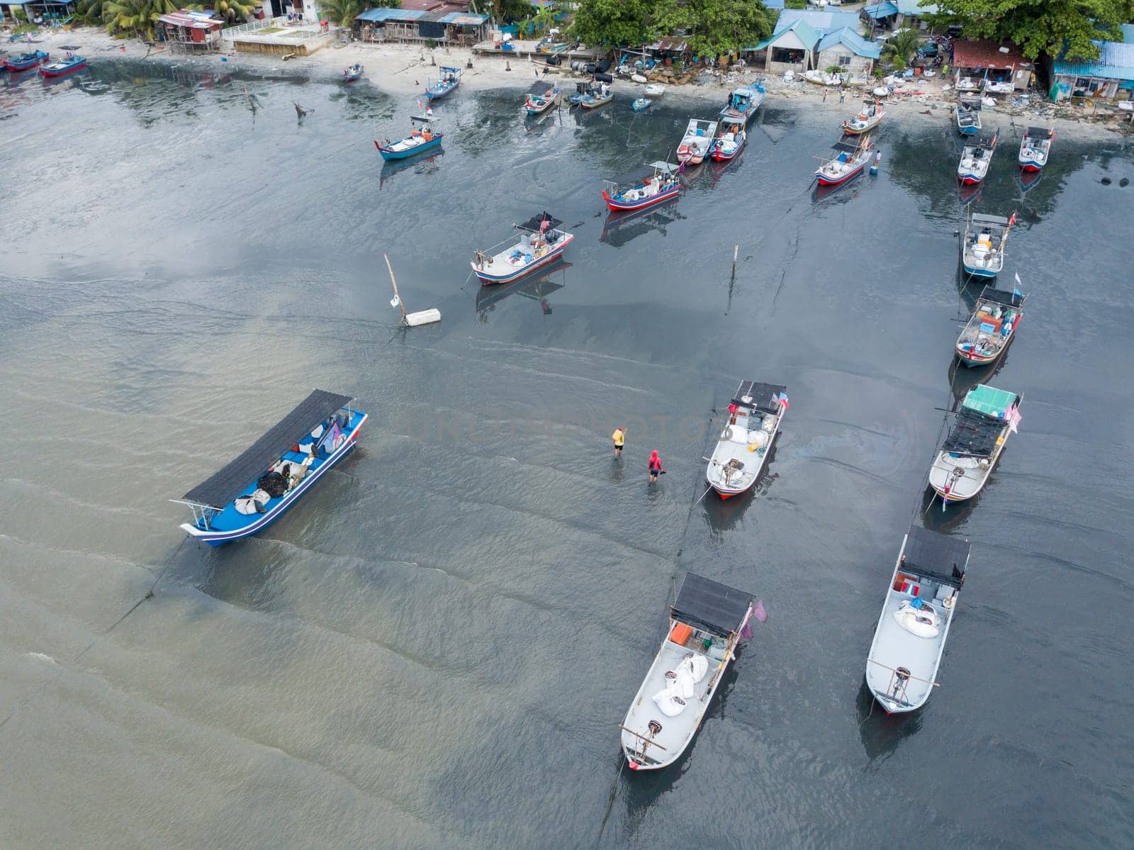 George Town, Penang/Malaysia - May 31 2019: Fisherman park the boats in row and go home.