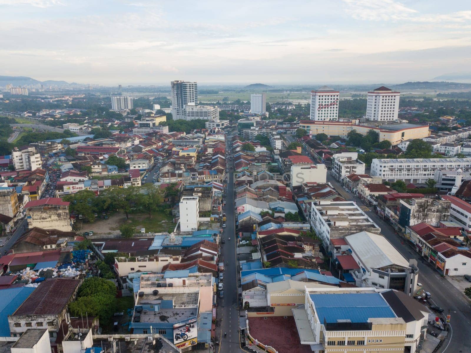 Bukit Mertajam, Penang/Malaysia - Jun 09 2019: Bukit Mertajam town in morning. Background is BM Plaza, UTAMA building.