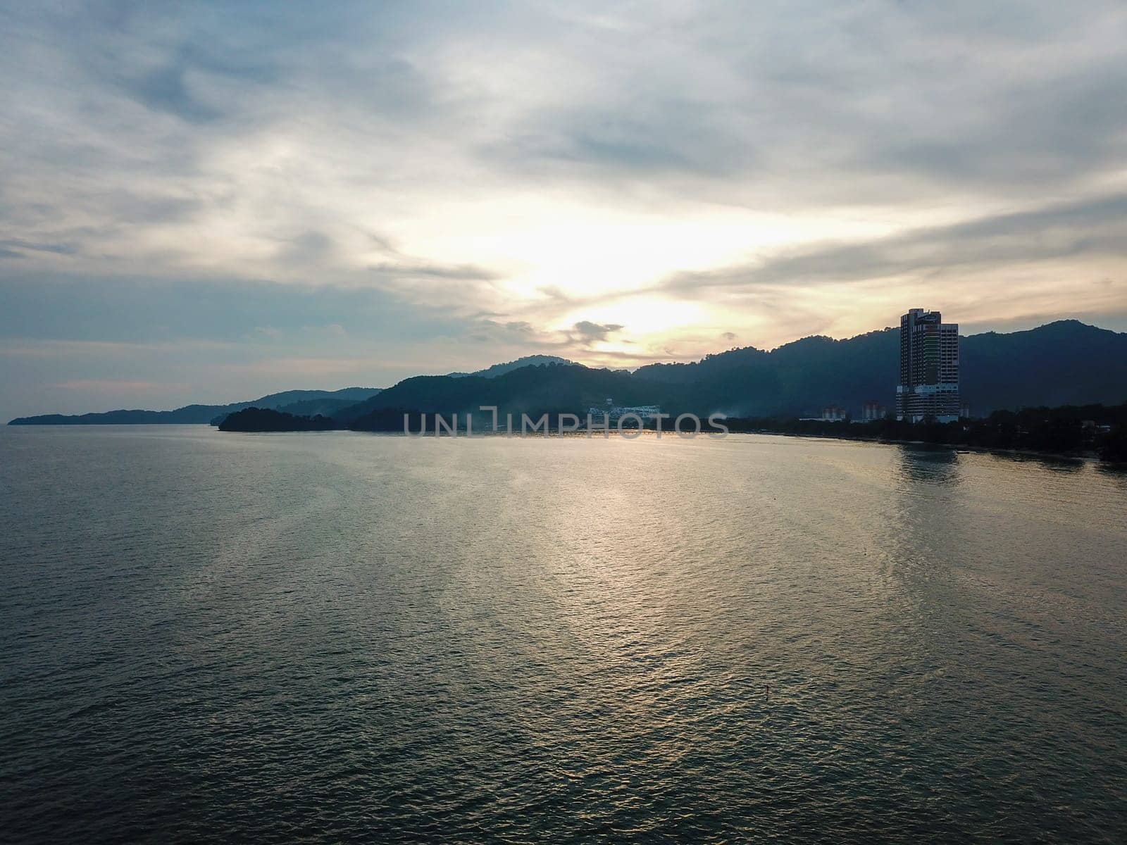 George Town, Penang/Malaysia - May 23 2019: Aerial view Gertak Sanggul during sunset hour.