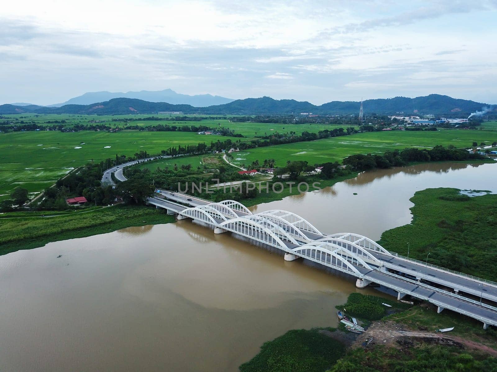 Kuala Muda, Penang/Malaysia - Jun 23 2019: Jambatan Merdeka across the Sungai Muda River which is border for Kedah and Penang.