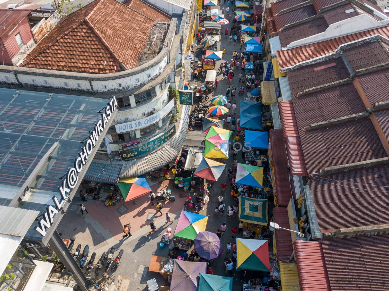 George Town, Penang/Malaysia - Jul 20 2019: Outdoor morning market at Jalan Kuala Kangsar during renovation at Chowrasta.