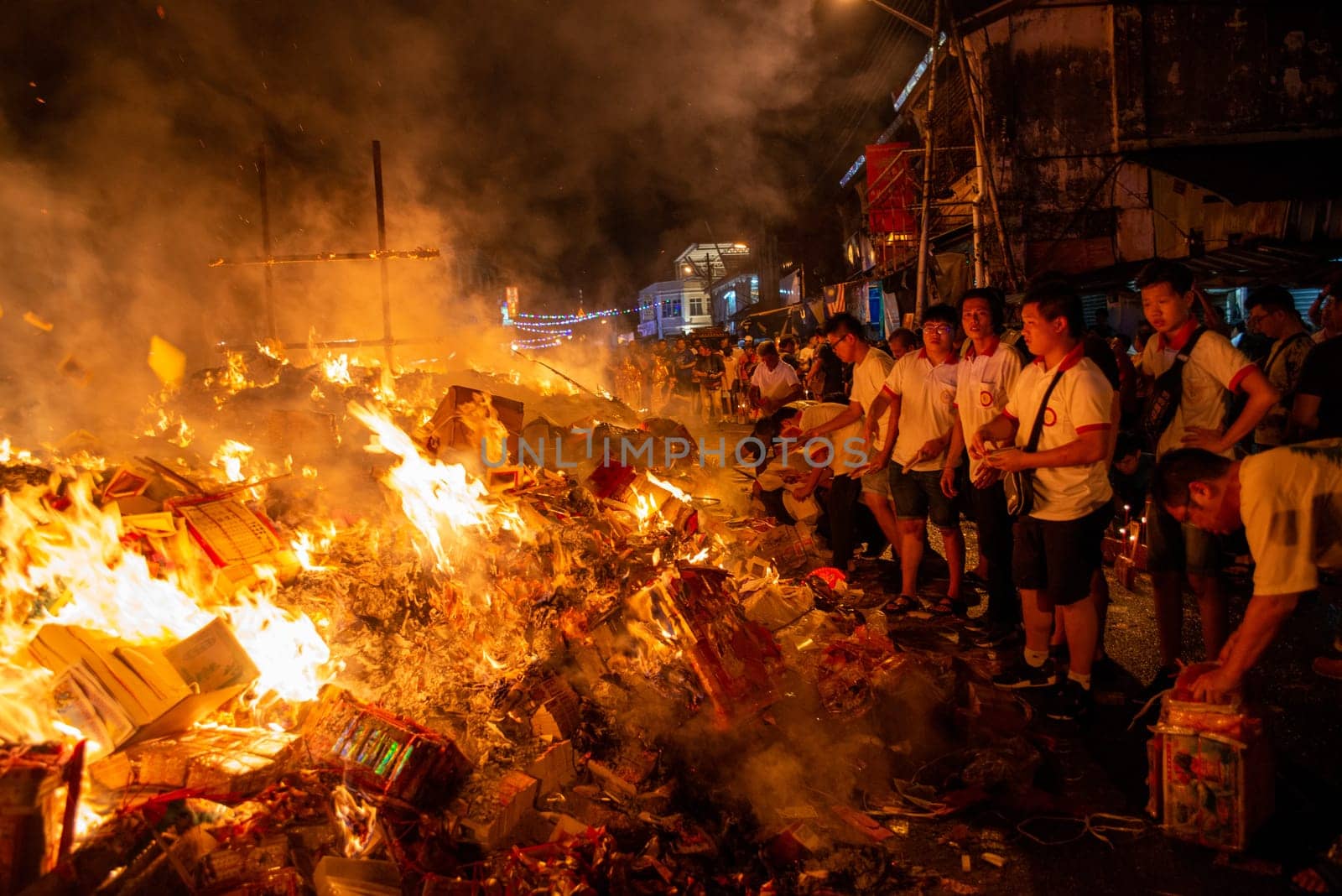Bukit Mertajam, Penang/Malaysia - Aug 17 2019: Joss paper is burnt during hungry ghost festival.