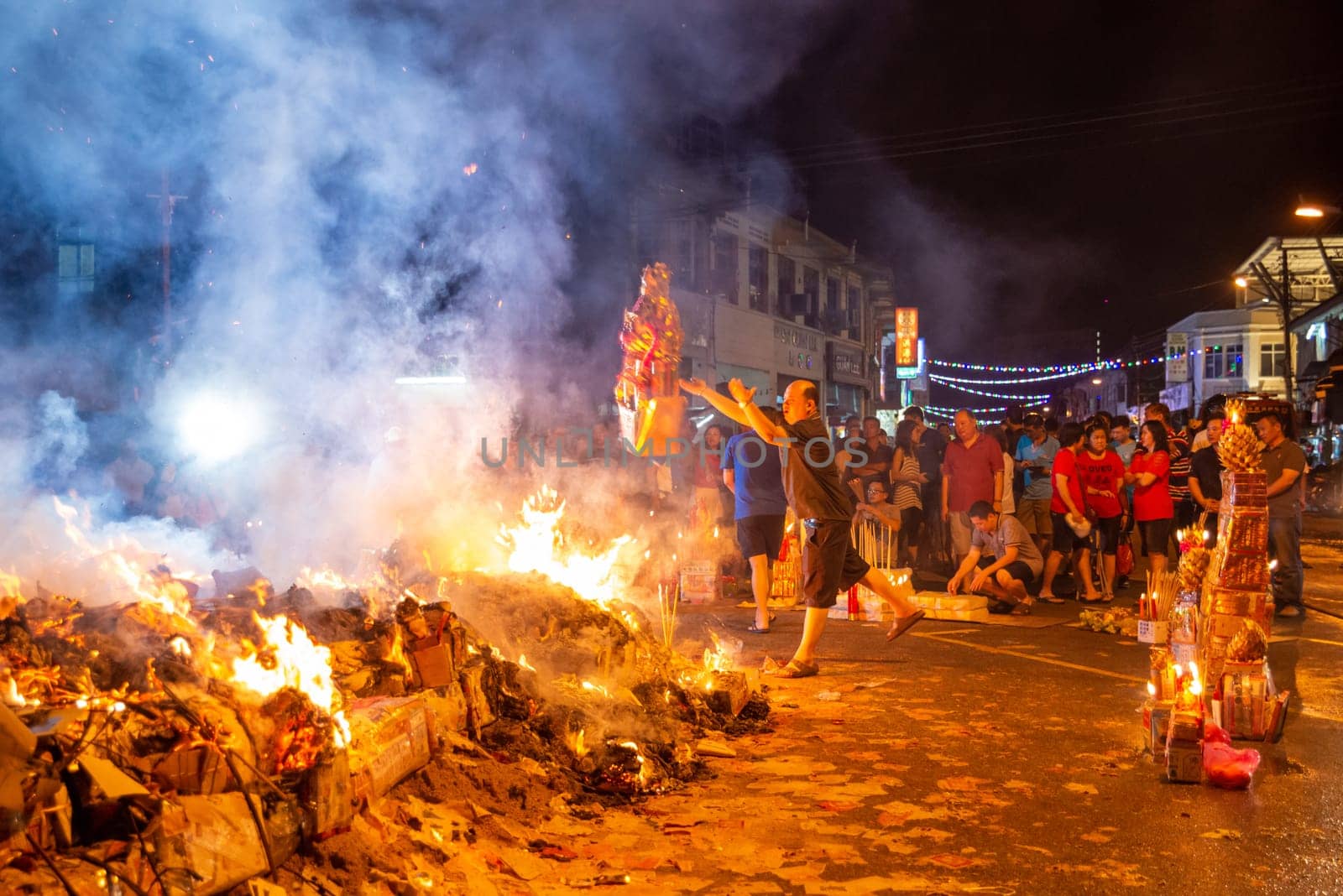 Bukit Mertajam, Penang/Malaysia - Aug 17 2019: Hungry ghost festival celebration.