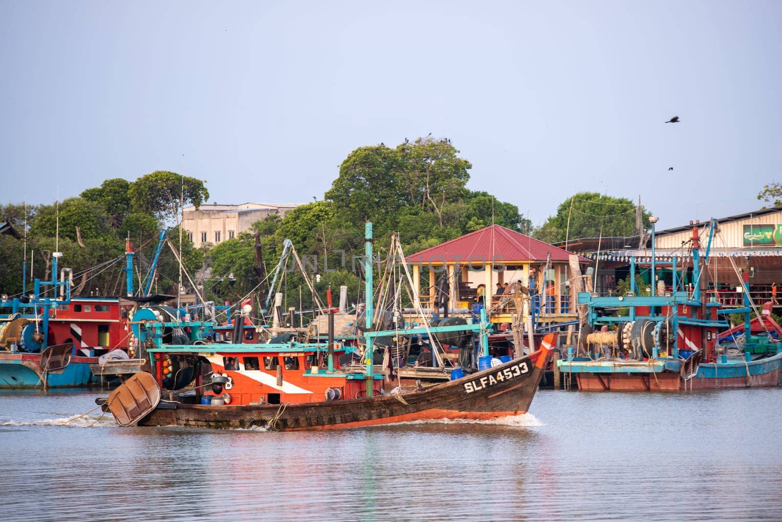 George Town, Penang/Malaysia - Oct 06 2019: Fishing boat on the way go to sea.