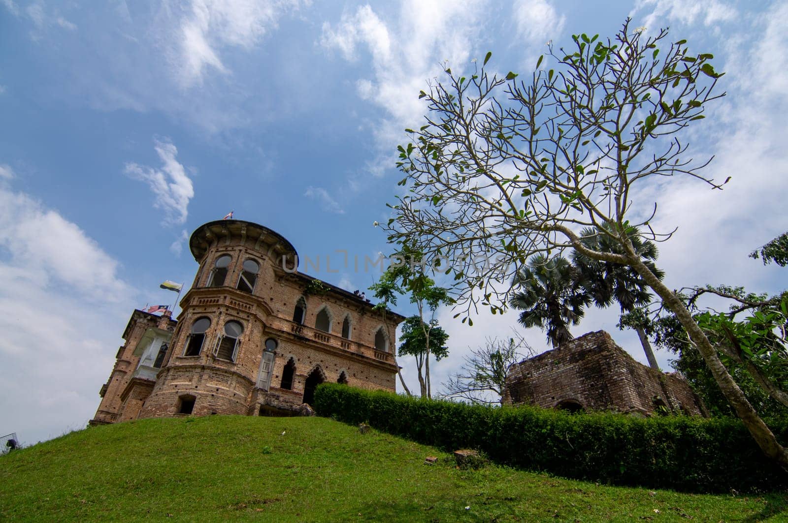 Batu Gajah, Perak/Malaysia - Oct 07 2019: Kellie's Castle with blue sky white cloud