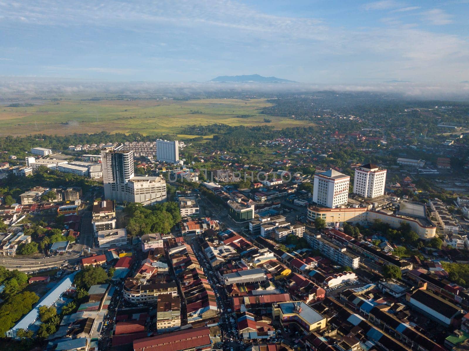 Bukit Mertajam, Penang/Malaysia - Oct 20 2019: Aerial view Bukit Mertajam in morning.