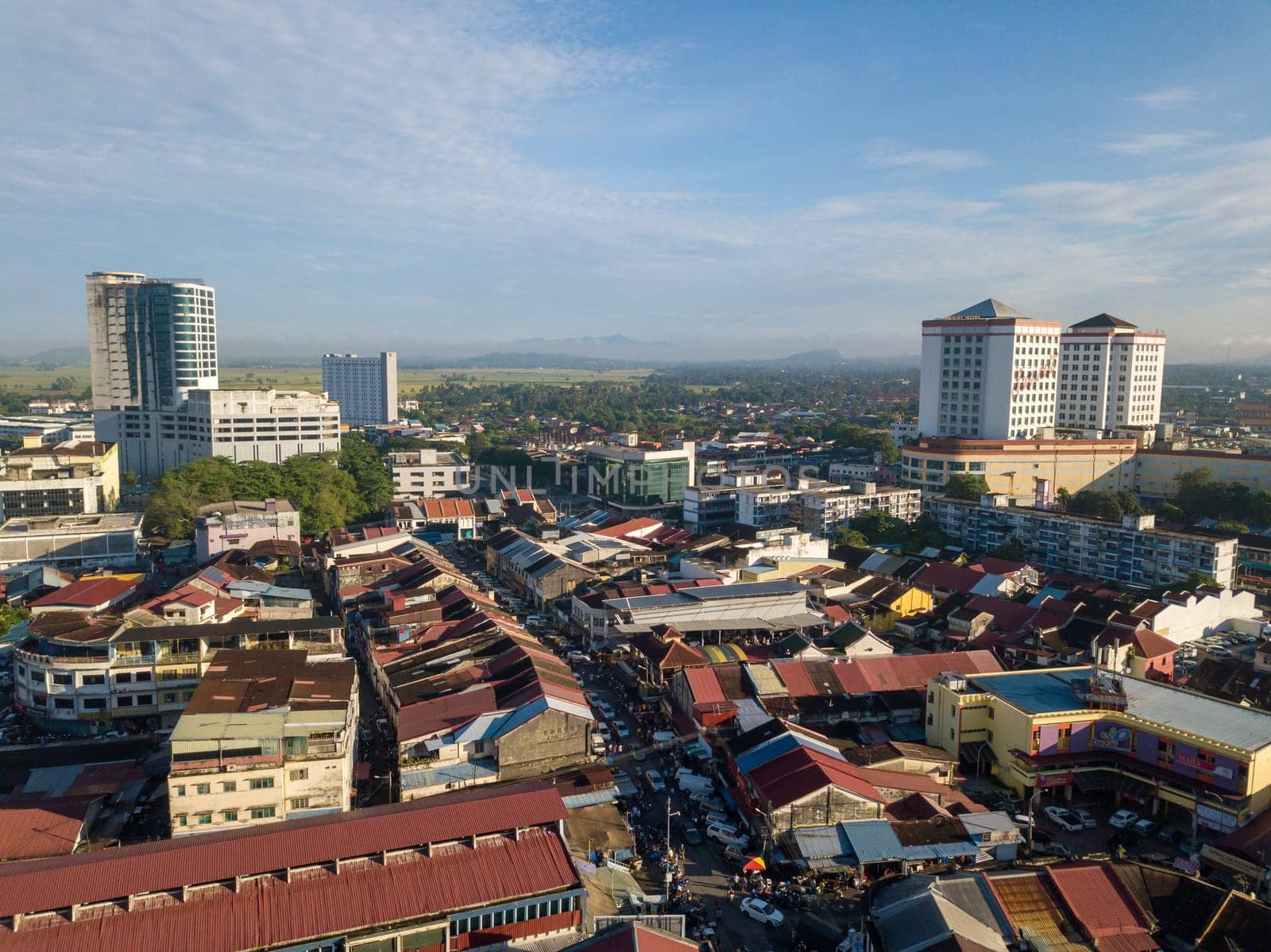 Bukit Mertajam, Penang/Malaysia - Oct 20 2019: Drone view Bukit Mertajam under blue sunny day.