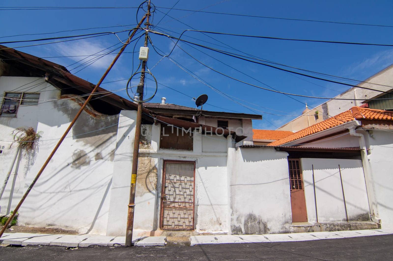 George Town, Penang/Malaysia - Nov 11 2019: The cables at the back of house at heritage Georgetown.